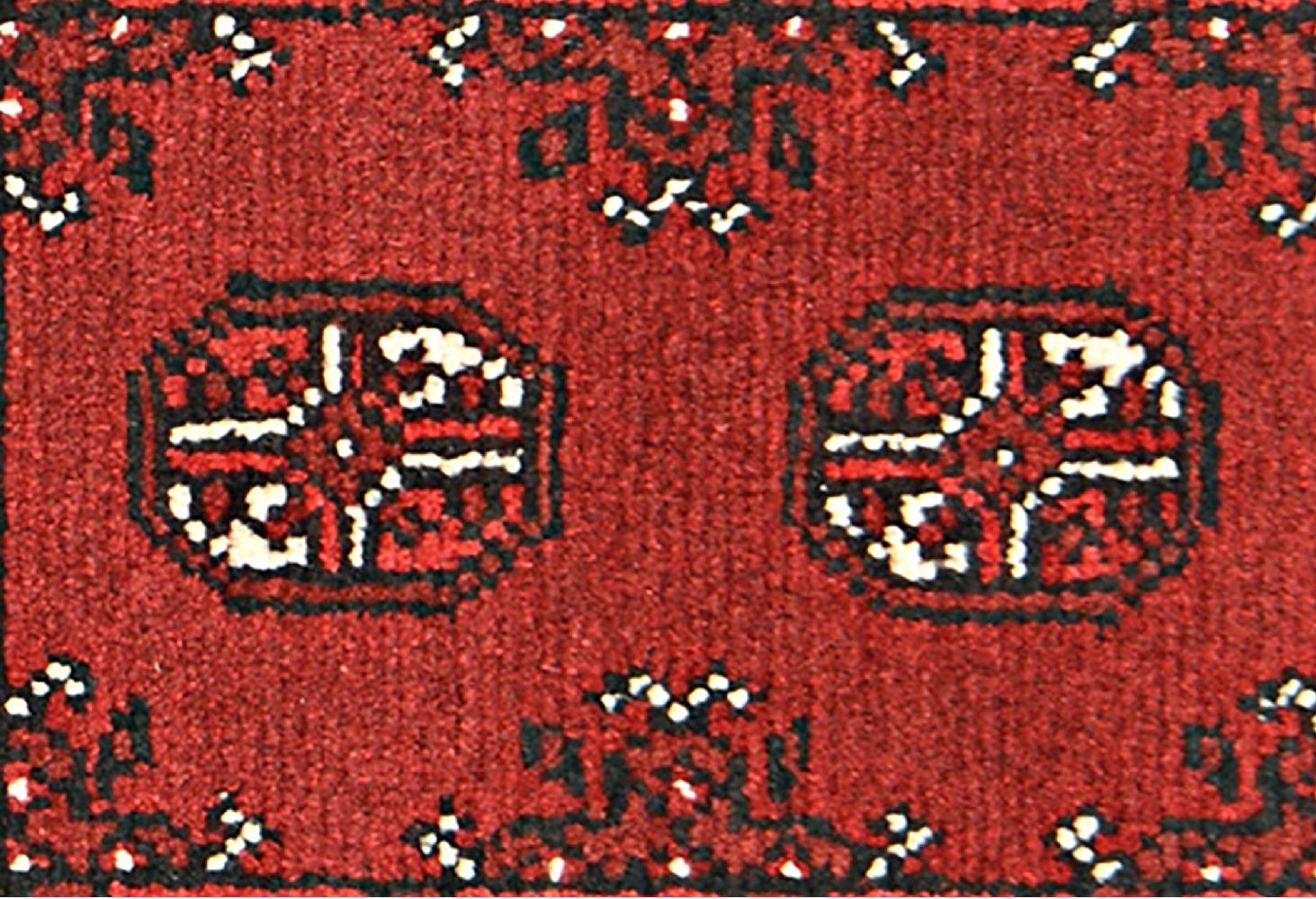 Afghan Aqcha Poshti Teppich 40x60 Handgeknüpft Rot Geometrisch Orient Kurzflor