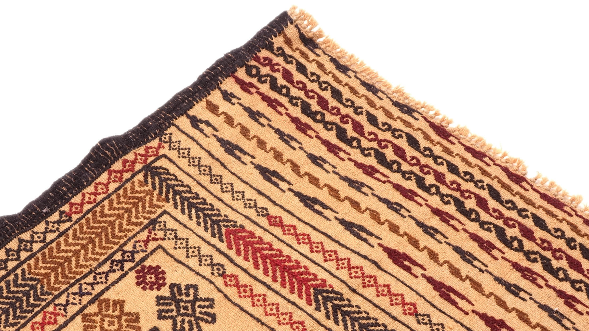 Afghan Kelim Gol Barjasta Teppich 140x200 Handgewebt Gold Geometrisch Handarbeit Gewebt