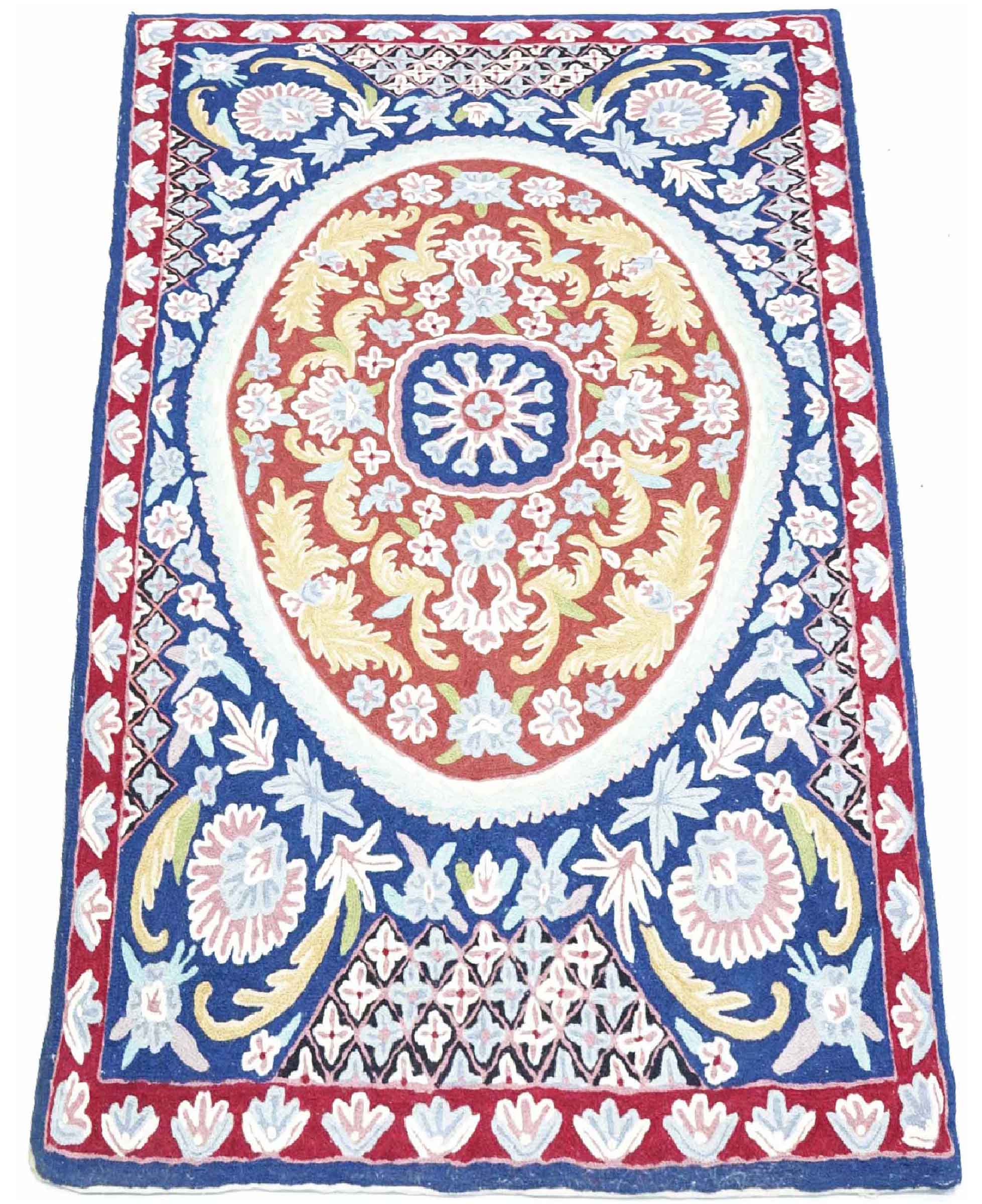 Chainstitch Kettenstich Teppich 80x120 Handgewebt Braun Blumenmuster Handarbeit Gewebt