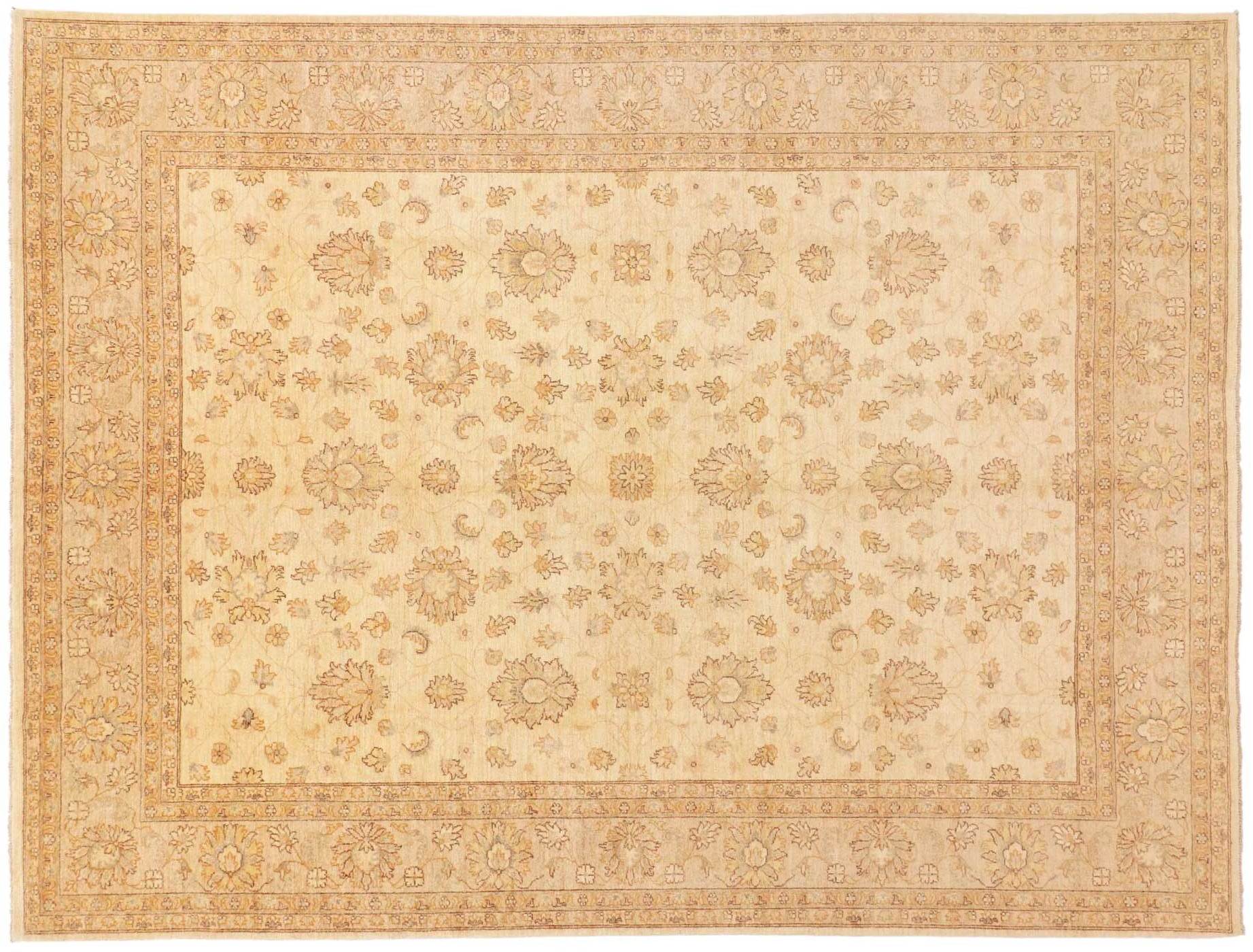 Afghan Chobi Ziegler 300x400 Handgeknüpft Teppich Beige Blumenmuster Kurzflor
