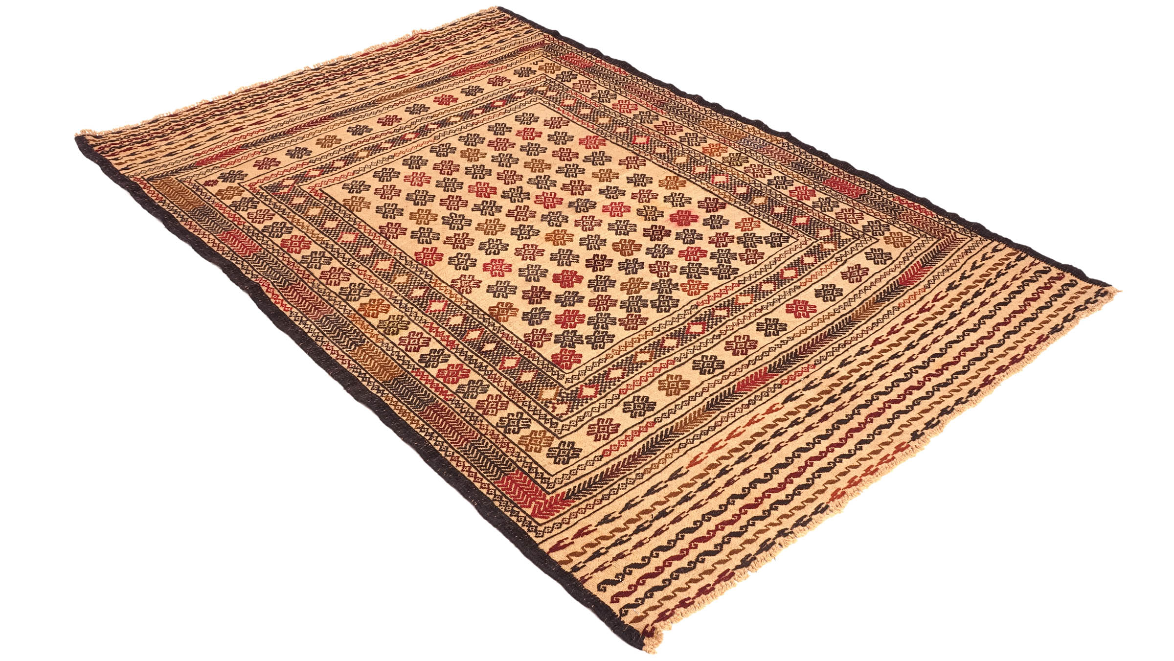 Afghan Kelim Gol Barjasta Teppich 140x200 Handgewebt Gold Geometrisch Handarbeit Gewebt