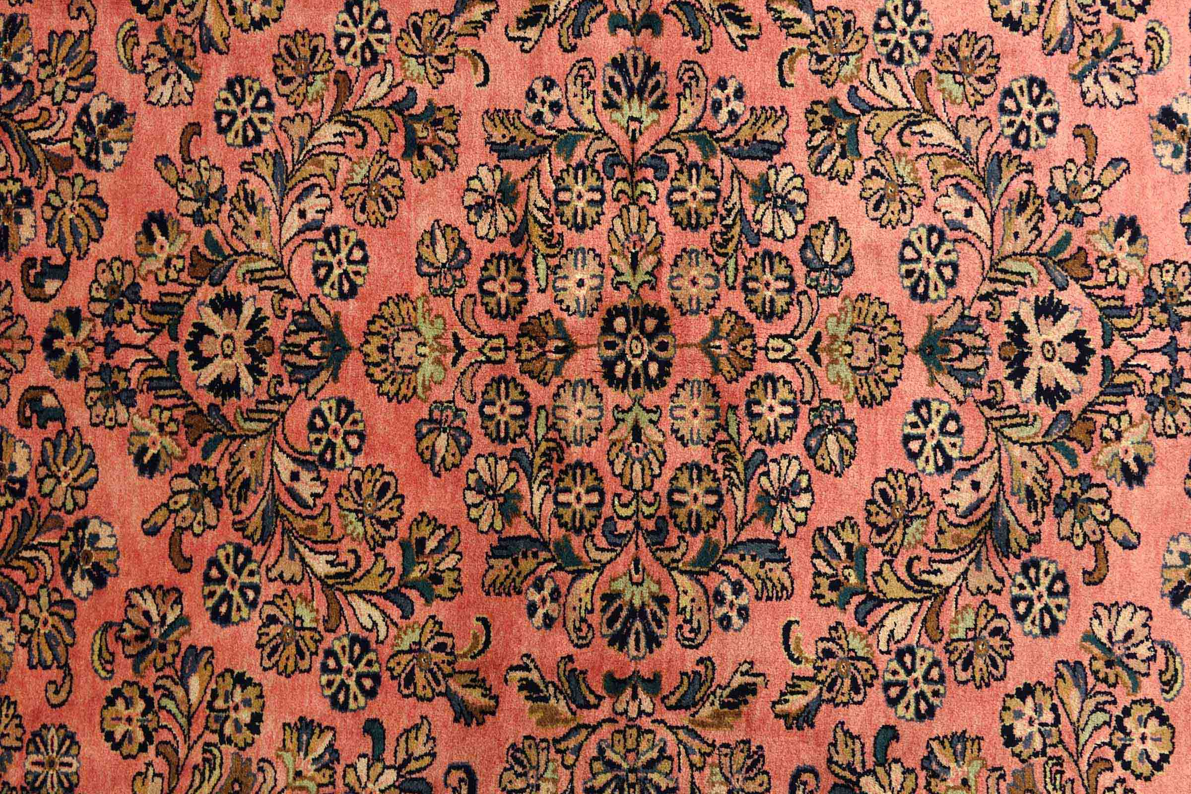 Sarough Teppich 200x250 Handgeknüpft Rosa Floral Wolle Kurzflor Rug