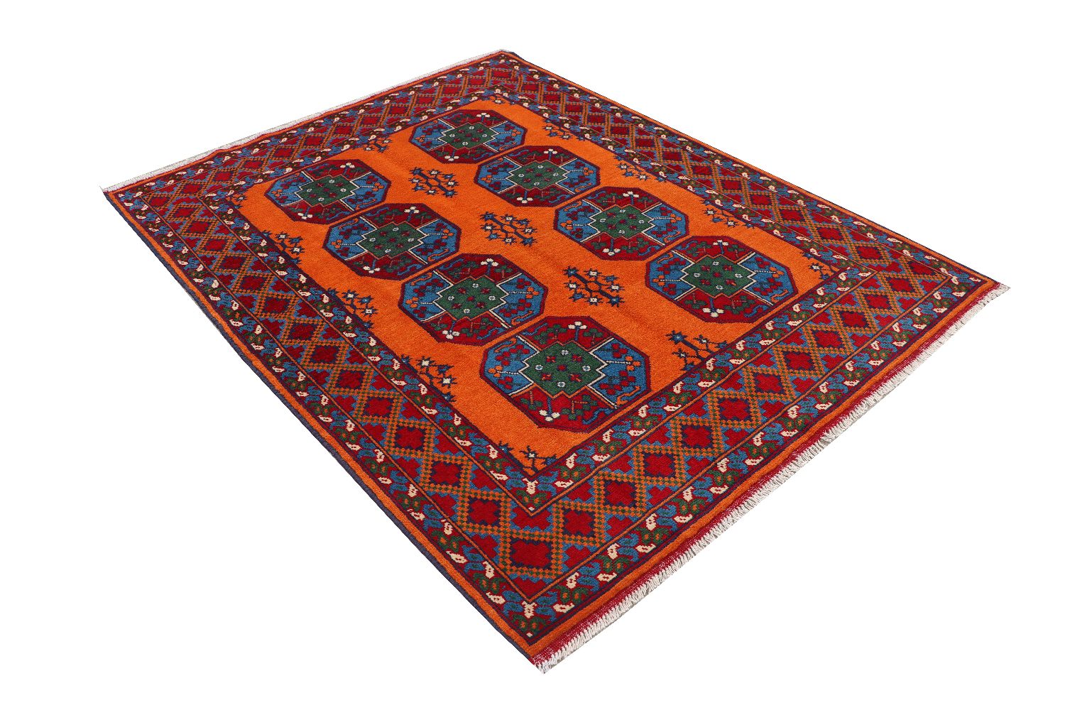 Afghan Akcha Rang Dar Teppich 150x200 Handgeknüpft Orange Durchgemustert Orient