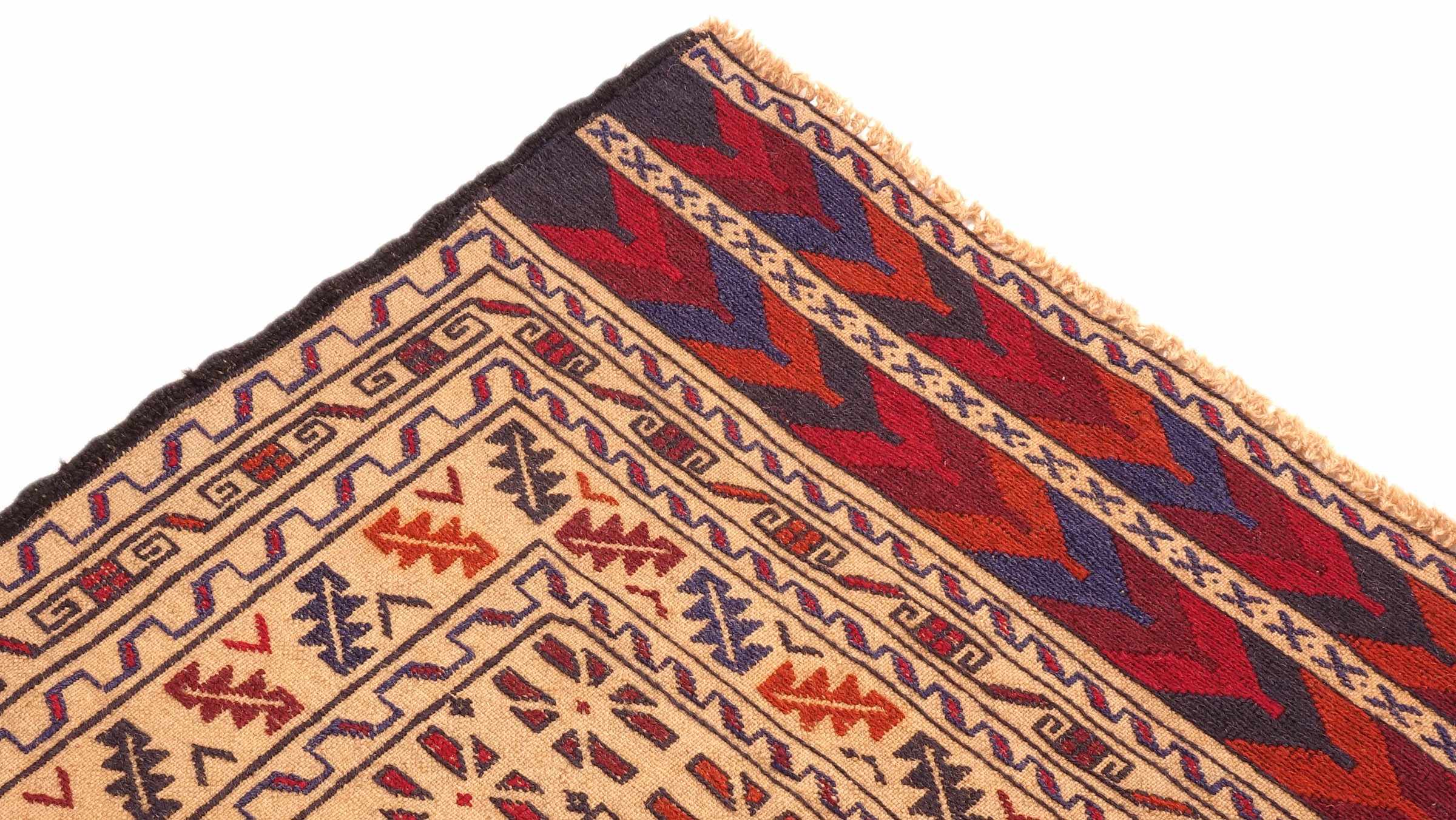Afghan Kelim Gol Barjasta Teppich 120x180 Handgewebt Gold Geometrisch Handarbeit Gewebt