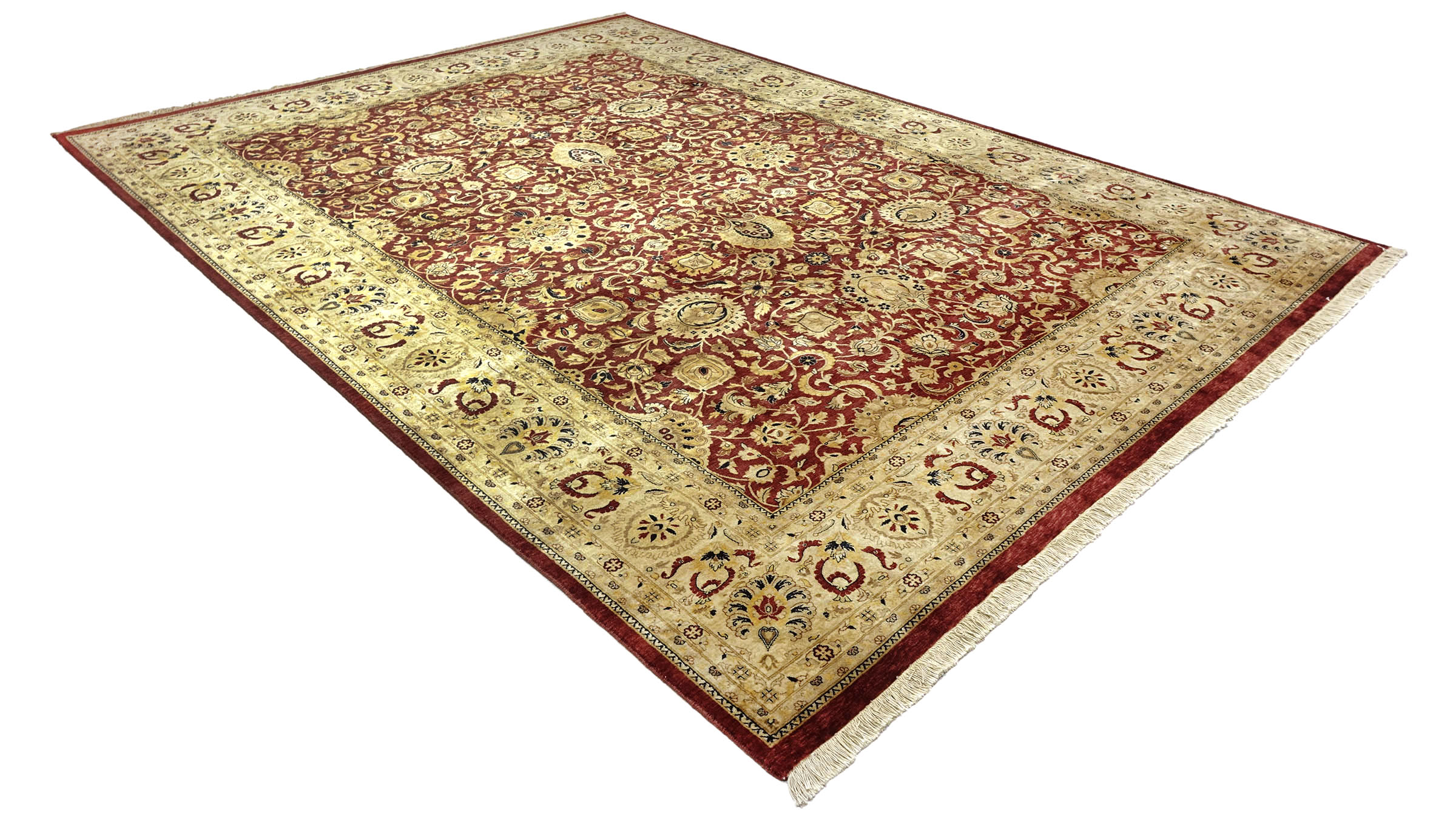 Pakistan Ziegler Ferahan Teppich 280x370 Handgeknüpft Rot Floral Orient Kurzflor