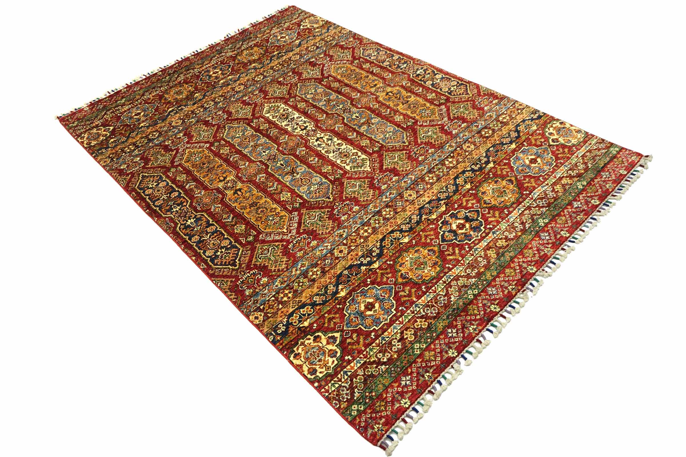 Afghan Khorjin Shaal 170x250 Handgeknüpft Orientteppich Rot Streifen Wolle