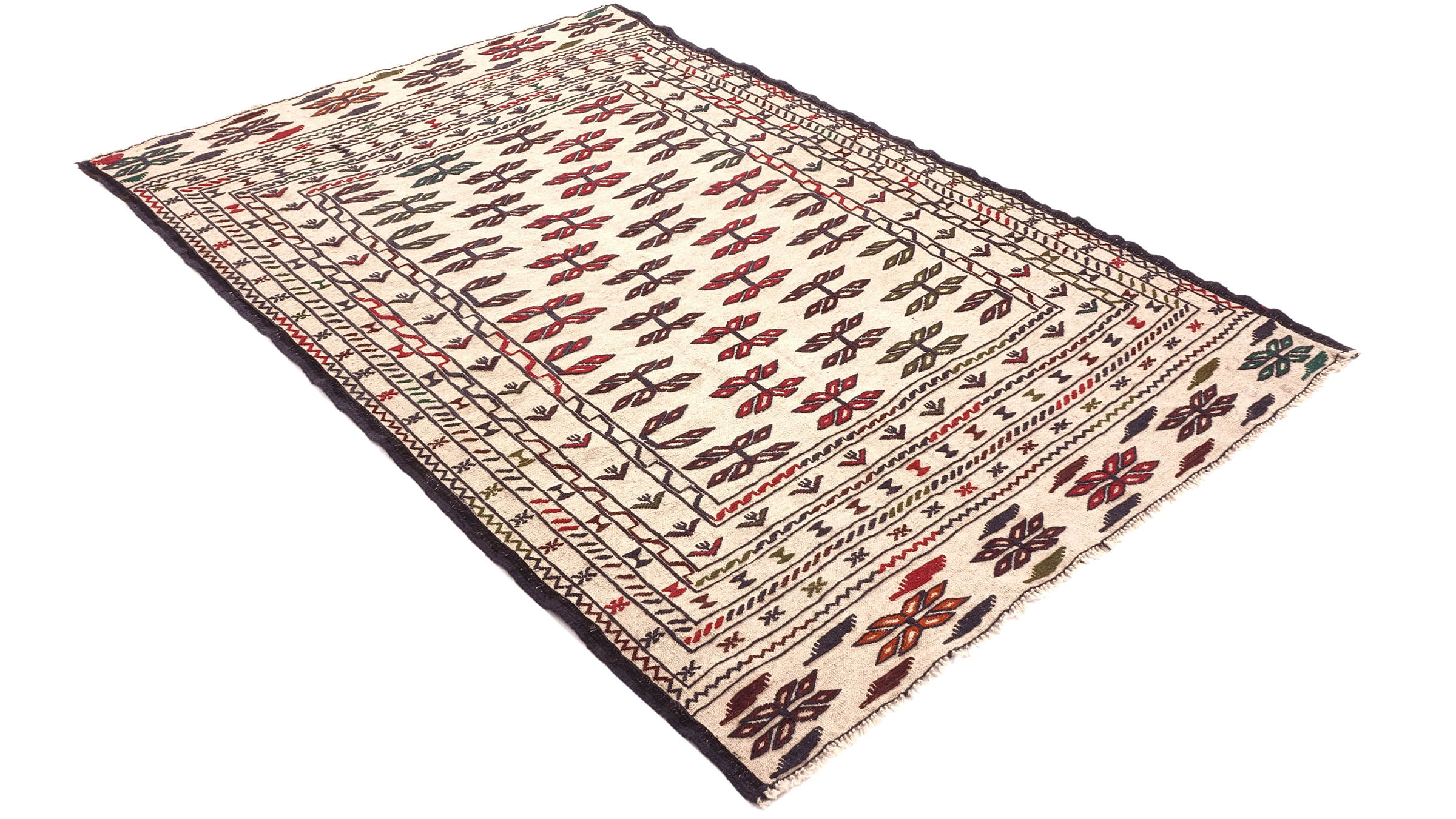 Afghan Kelim Gol Barjasta Teppich 140x200 Handgewebt Beige Geometrisch Handarbeit