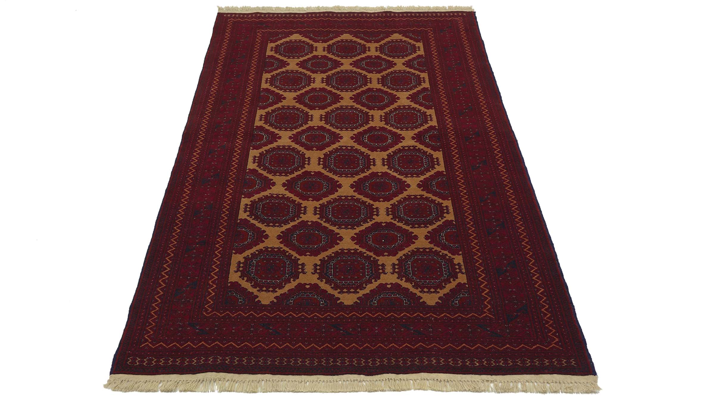 Afghan Teppich 120x190 Handgeknüpft Rot Geometrisch Orient Kurzflor Wohnzimmer