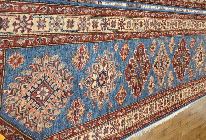 Afghan Kazak Fein 80x250 Handgeknüpft Orientteppich Läufer Blau Blumenmuster