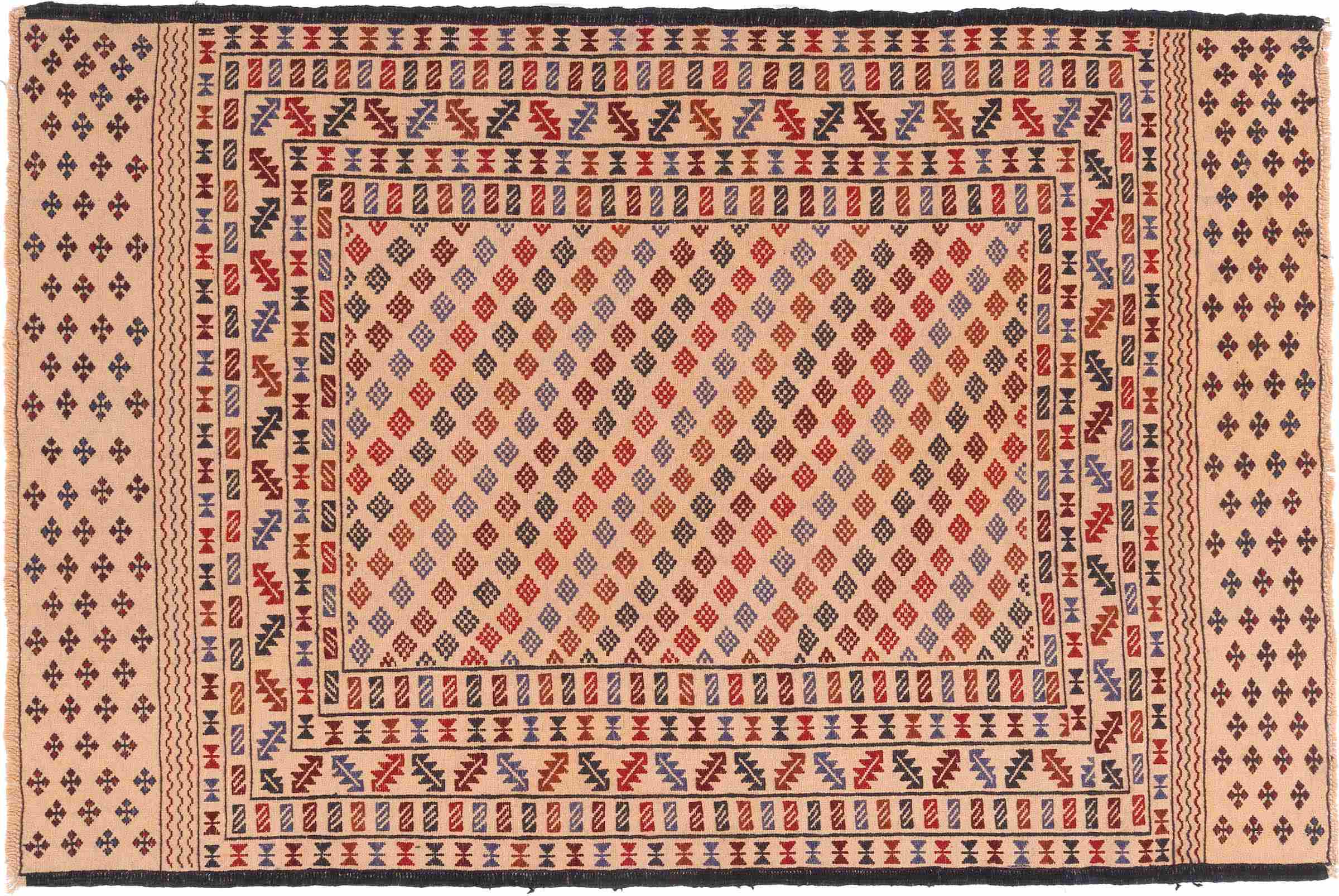 Afghan Kelim Gol Barjasta Teppich 120x180 Handgewebt Gold Geometrisch Handarbeit Gewebt