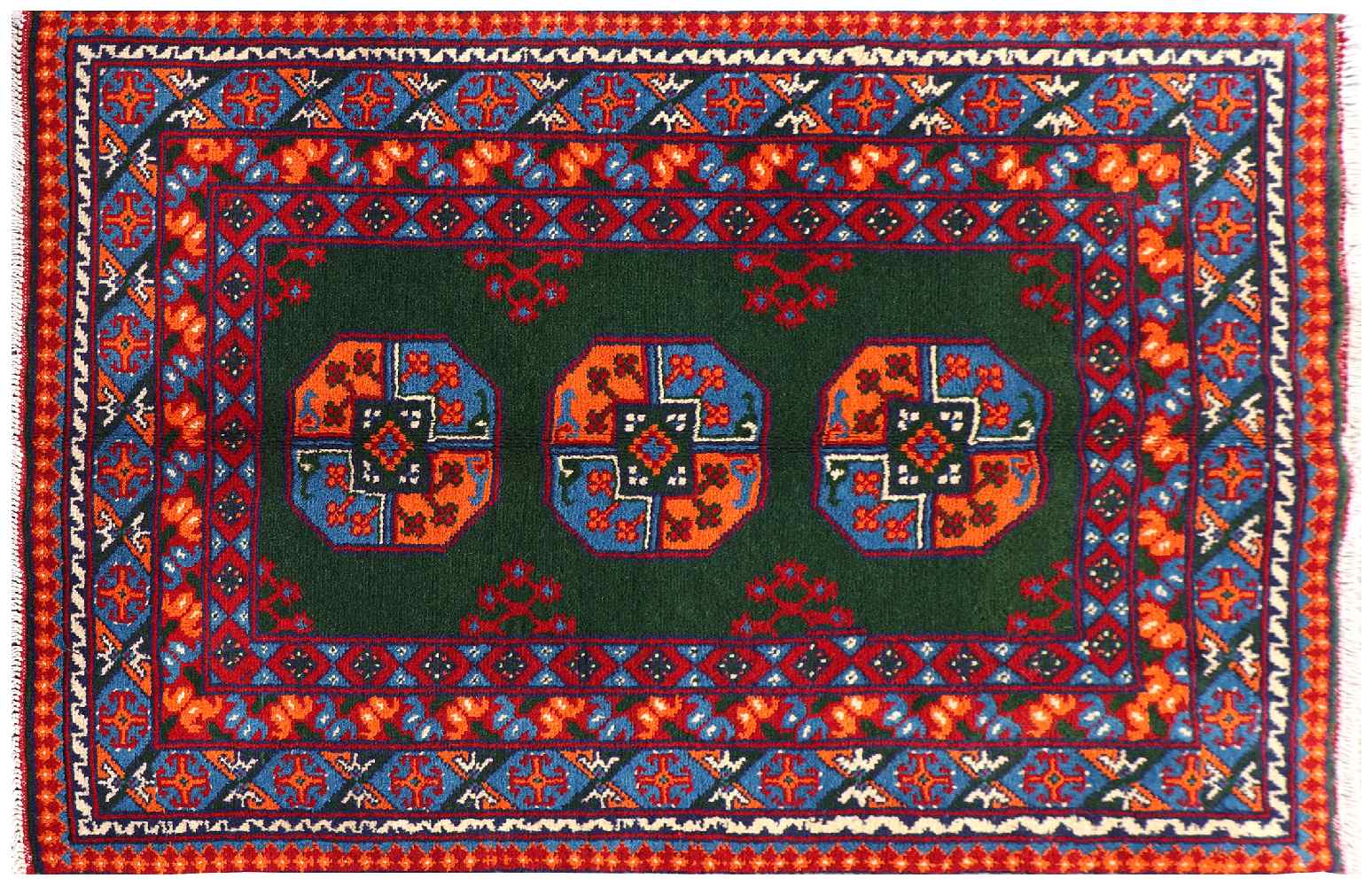 Afghan Akcha Rang Dar Teppich 100x150 Handgeknüpft Grün Durchgemustert Orient Kurzflor