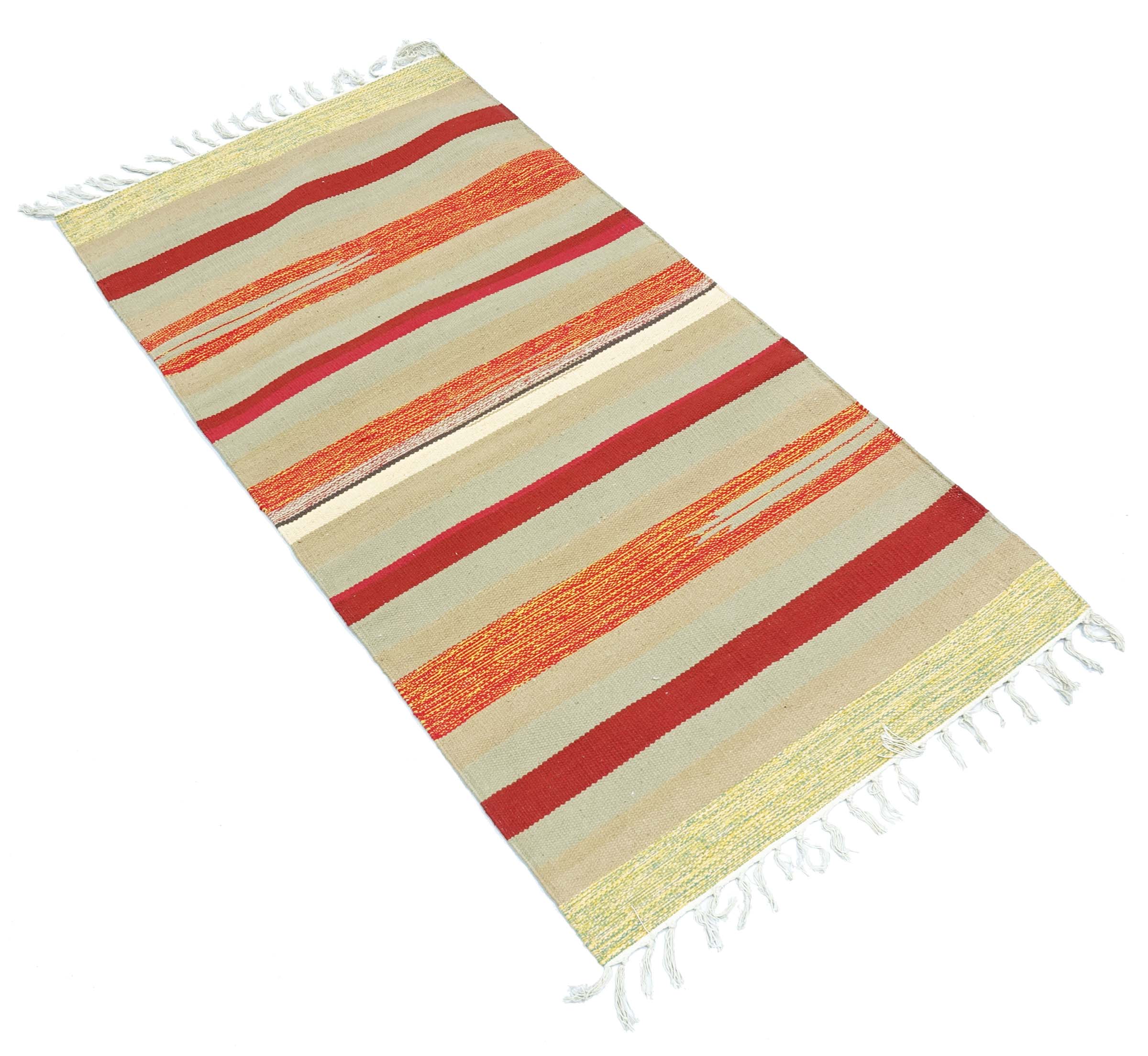 Knallbunter Kelim Teppich 60x120 Handgewebt Mehrfarbig Gestreift Handarbeit Gewebt