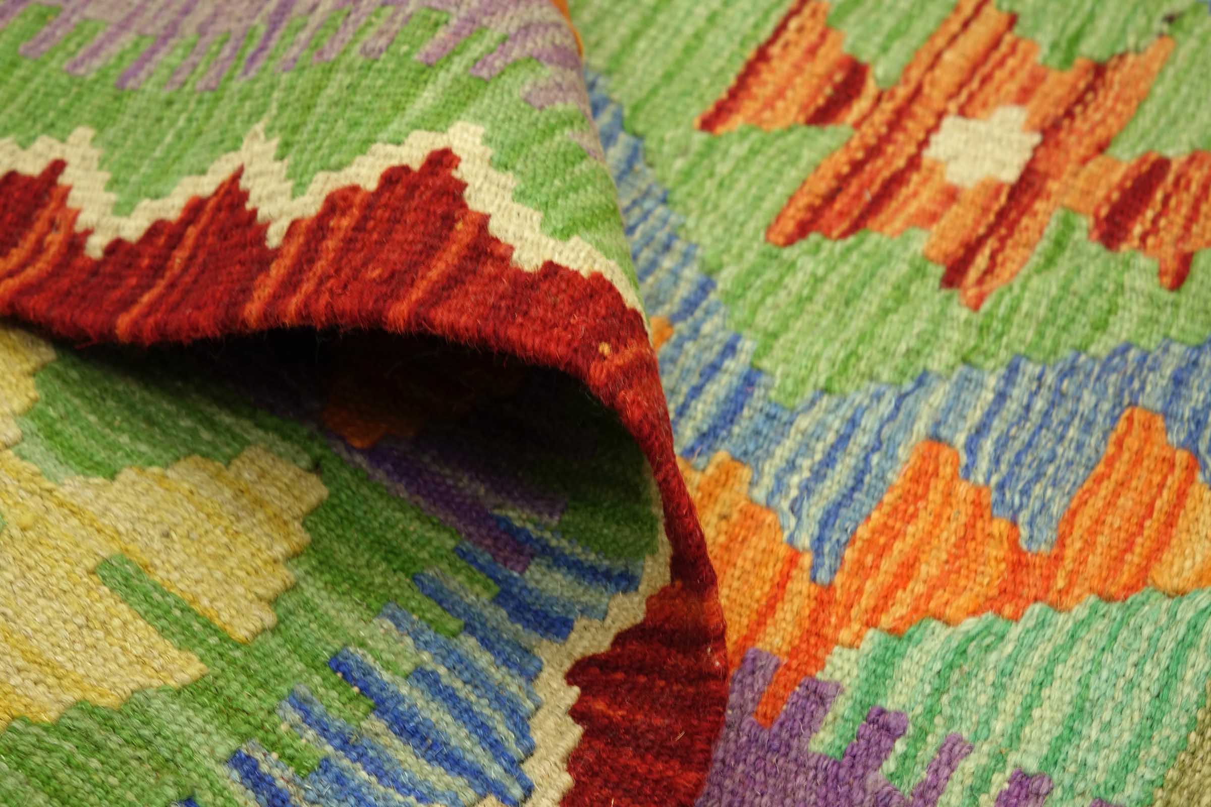 Afghan Maimana Kelim Bunt 140x200 Handgewebt Teppich Bunt Geometrisch Orient