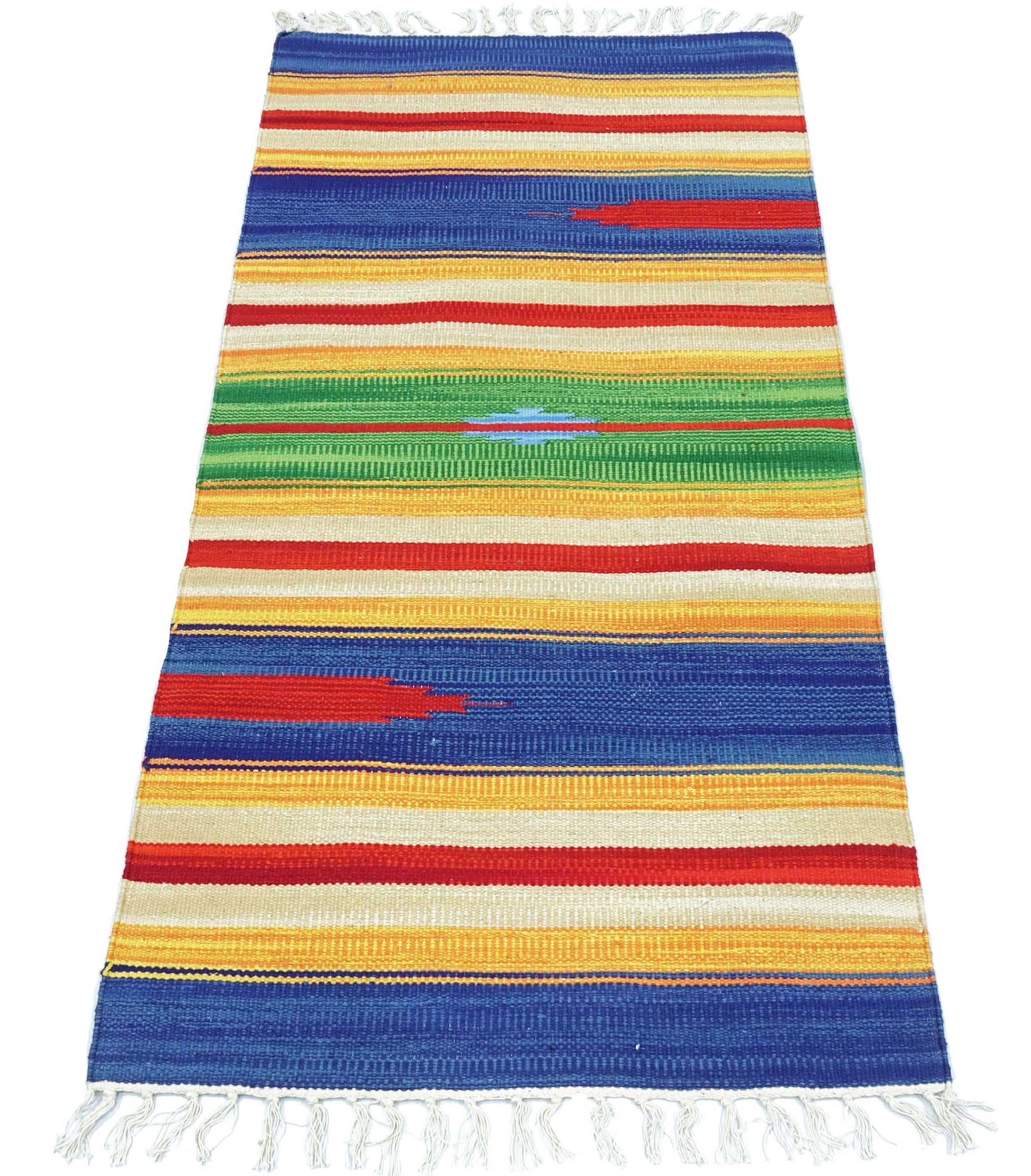 Knallbunter Kelim Teppich 60x120 Handgewebt Mehrfarbig Streifen Handarbeit Gewebt