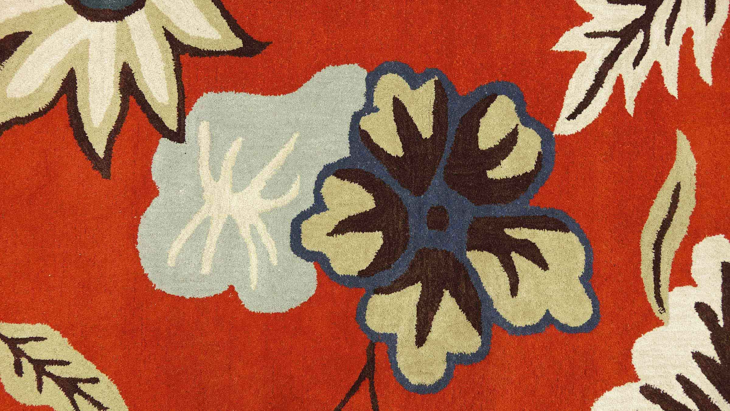 Handgefertigter Teppich Blüte 160x230 Orange Floral Handarbeit Handtuft Modern