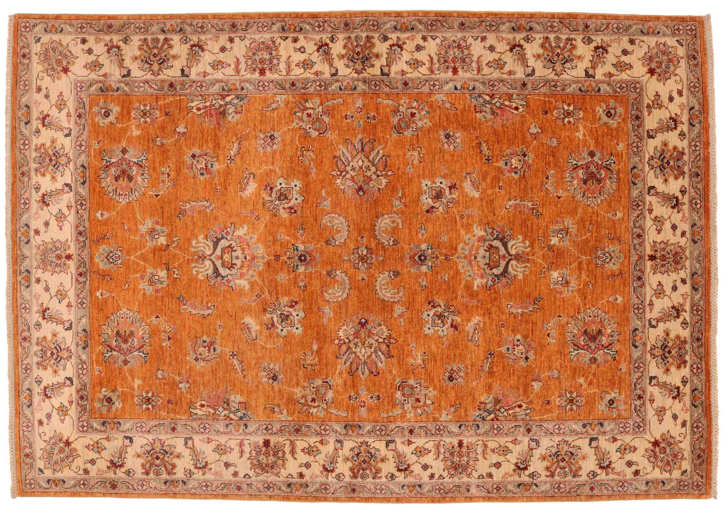 Chobi Ziegler Teppich 170x250 Handgeknüpft Orange Floral Orientalisch UNIKAT Kurzflor