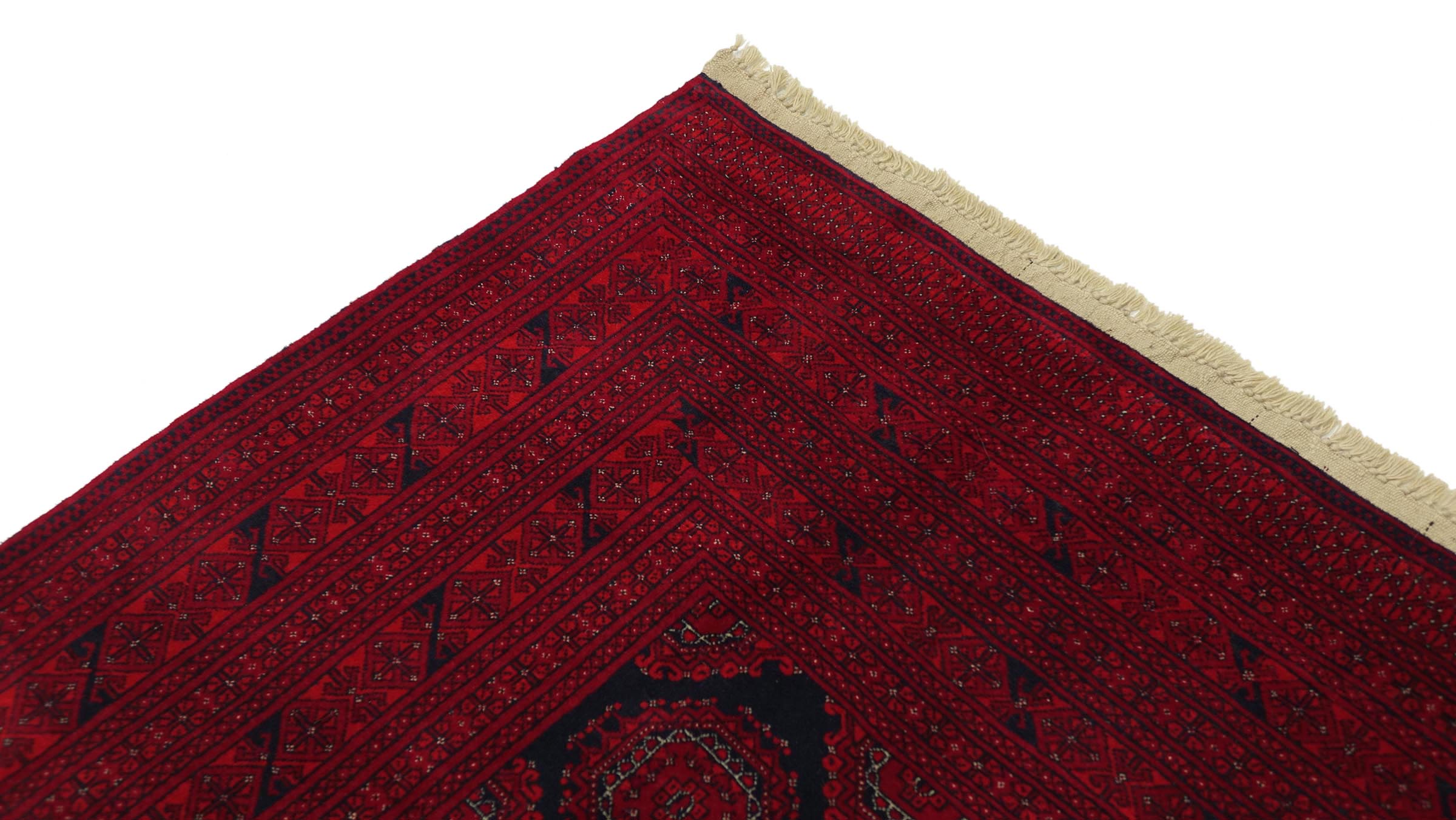 Afghan Teppich 200x300 Handgeknüpft Rot Geometrisch Orient Kurzflor Wohnzimmer