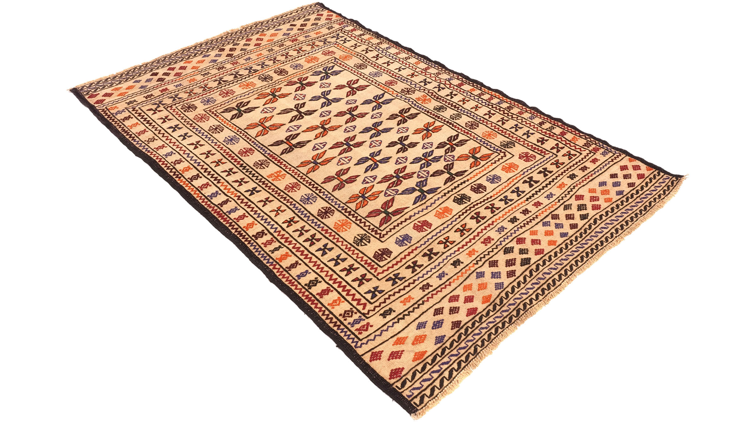 Afghan Kelim Gol Barjasta Teppich 120x180 Handgewebt Gold Geometrisch Handarbeit Gewebt
