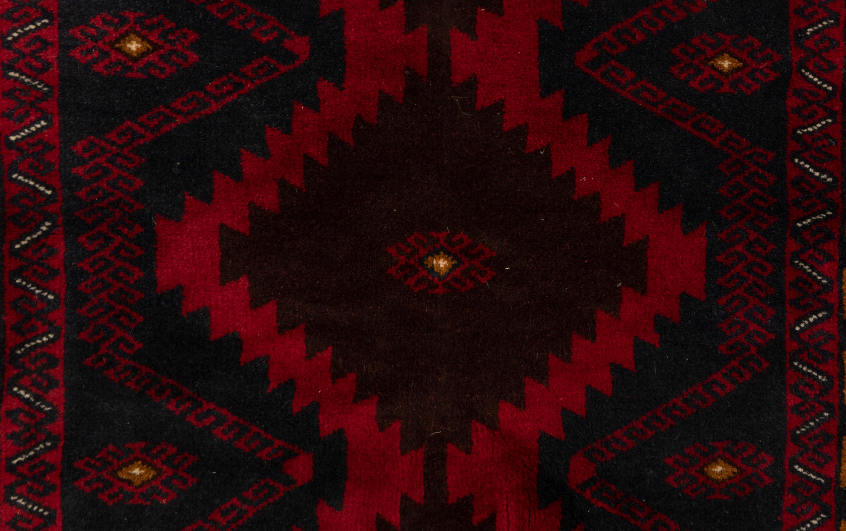 Afghan Belutsch 110x200 Handgeknüpft Teppich Blau Geometrisch Muster Kurzflor