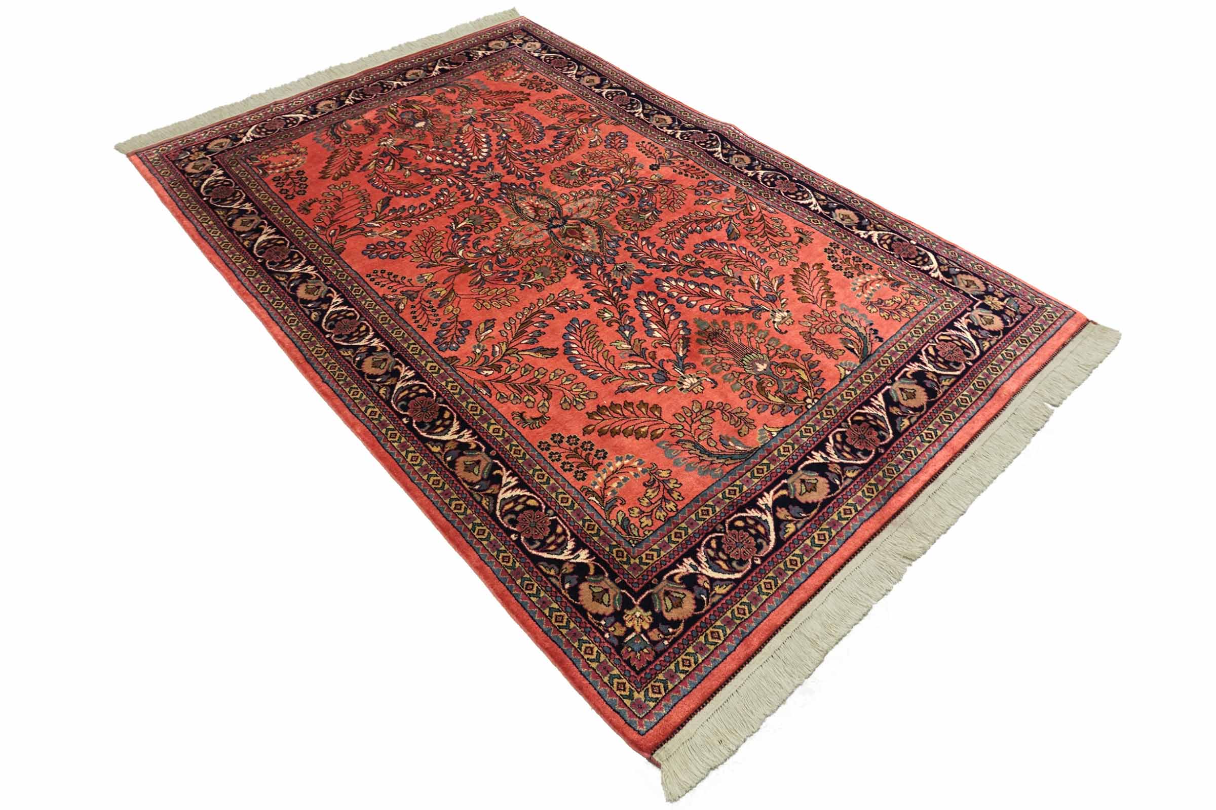 Sarough Teppich 170x250 Handgeknüpft Rosa Floral Wolle Kurzflor Rug