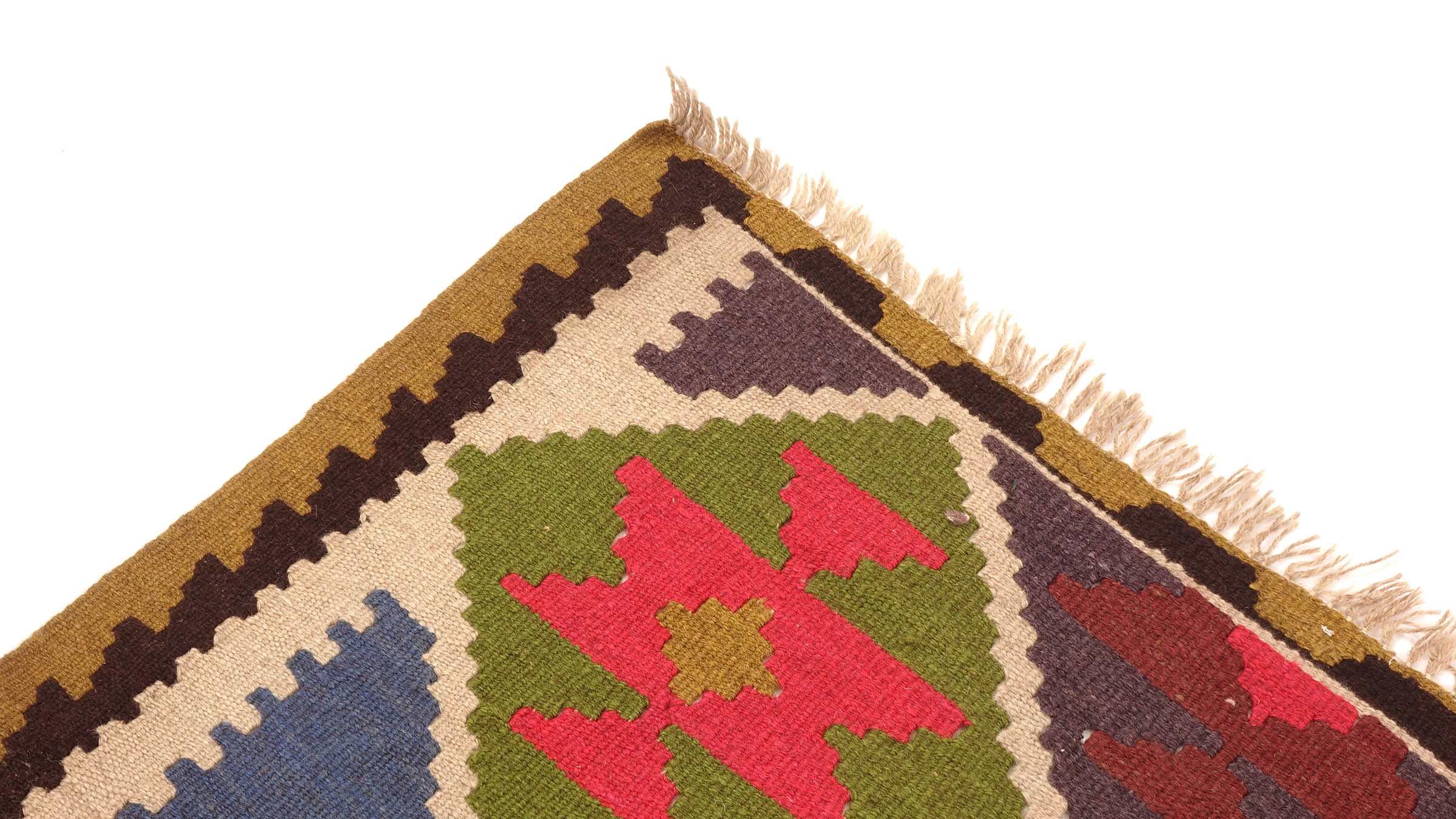 Perserteppich Kelim Ardebil 100x150 Handgewebt Gold Geometrisch Handarbeit Zimmer
