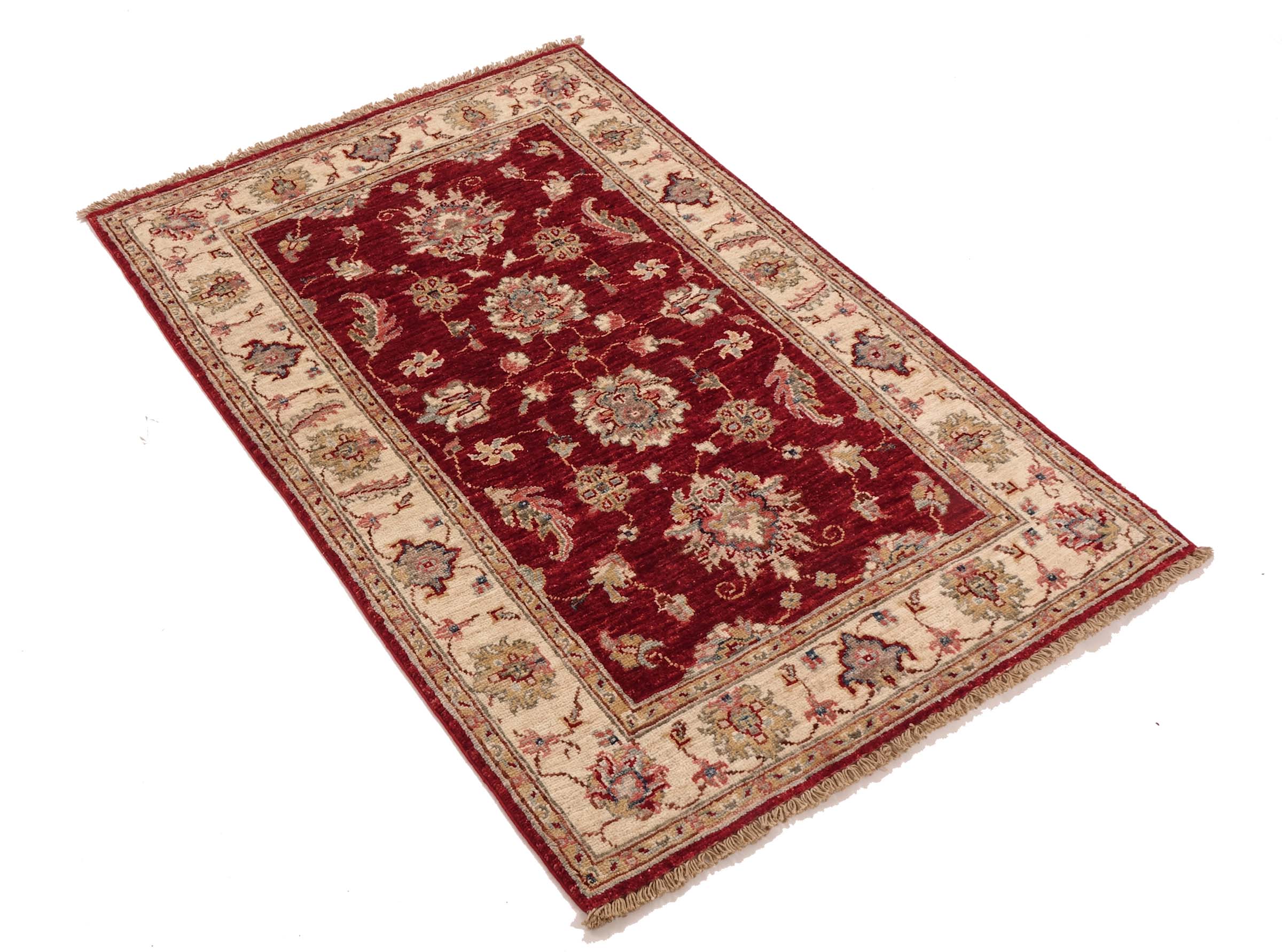 Chobi Ziegler Teppich 80x120 Handgeknüpft Rot Floral Orientalisch UNIKAT Kurzflor