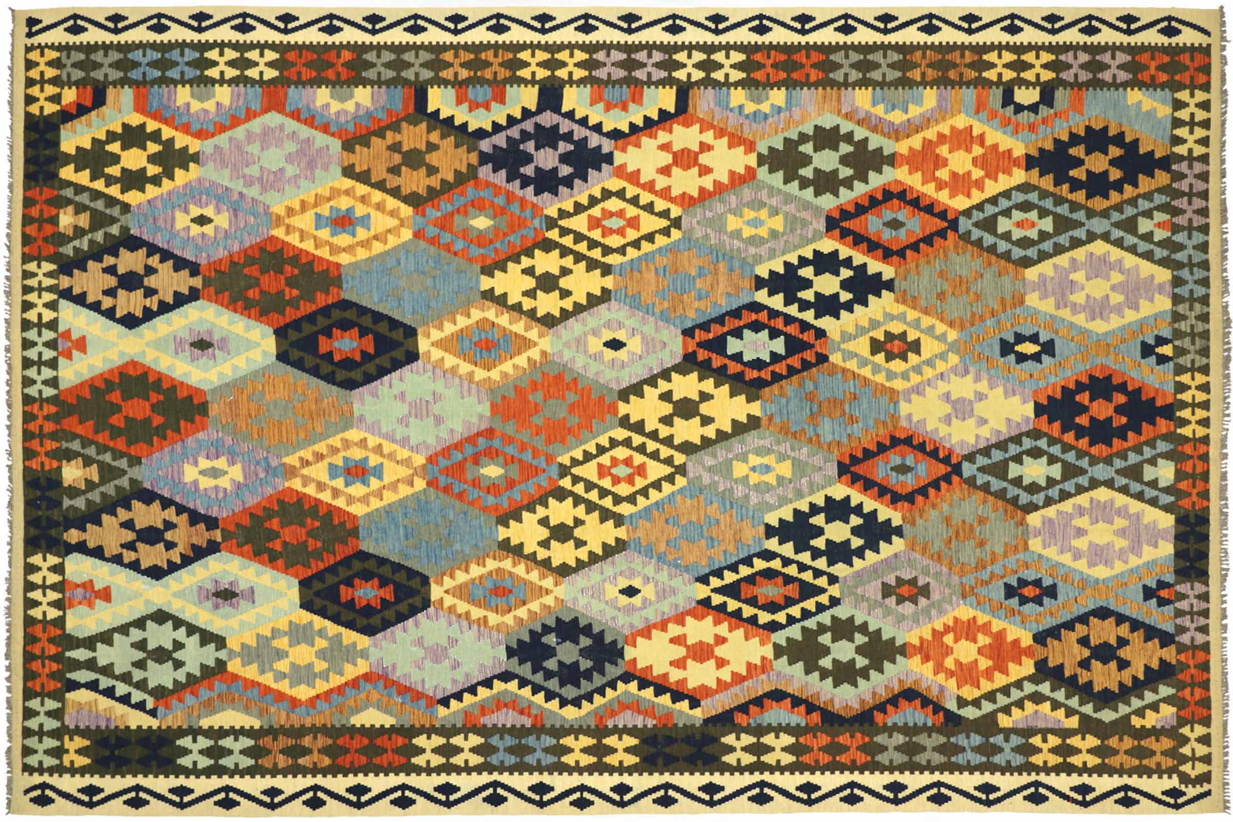 Afghan Maimana Kelim Bunt 250x350 Handgewebt Teppich Grau Geometrisch Orient