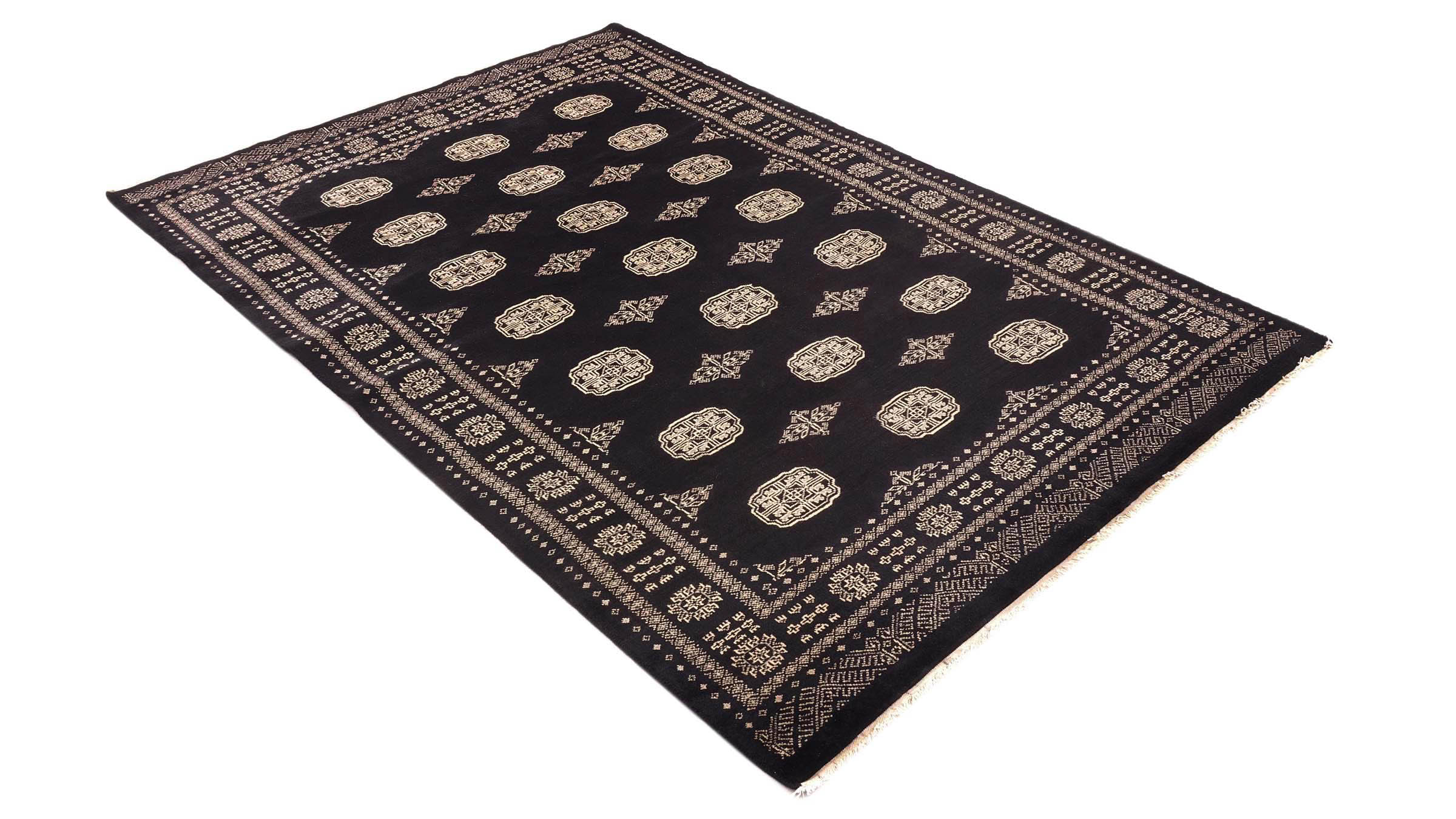 Pakistan Buchara 3ply Teppich 140x200 Handgeknüpft Schwarz Geometrisch Orient Kurzflor