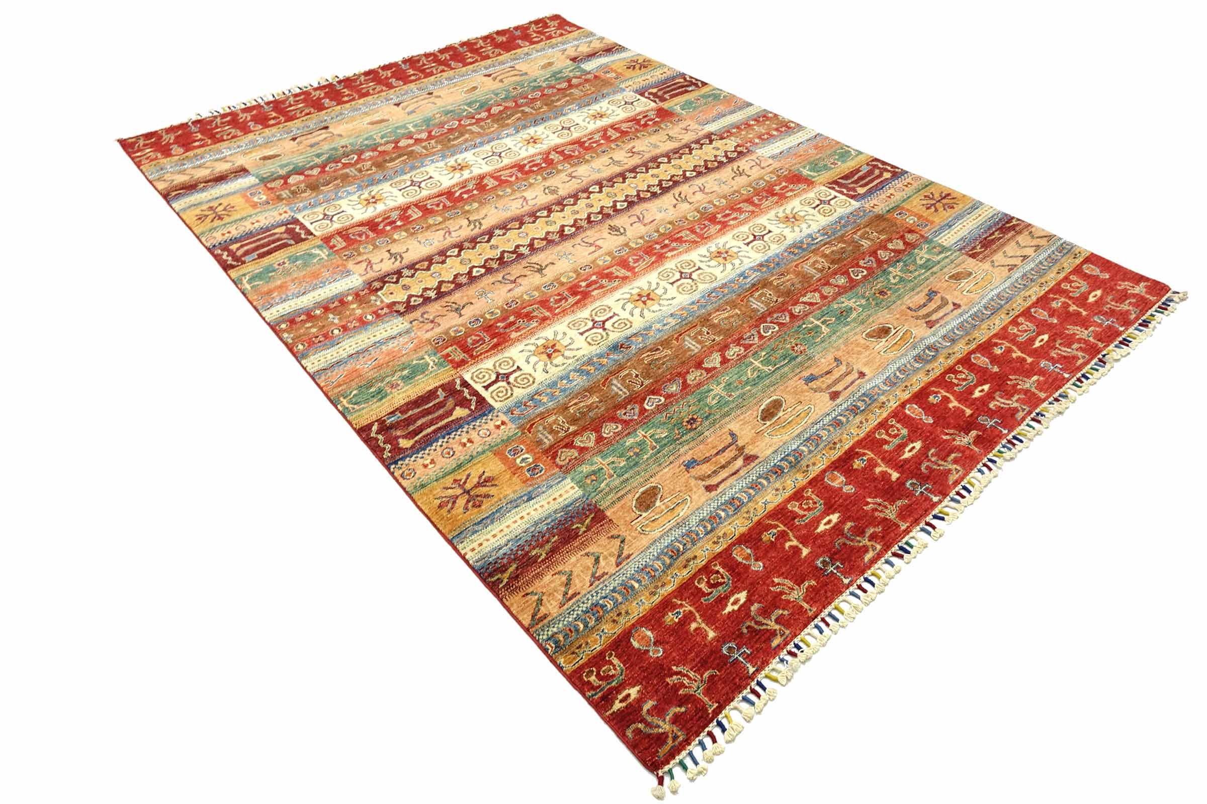 Afghan Khorjin Shaal 200x300 Handgeknüpft Orientteppich Rot Bildmotive Wolle