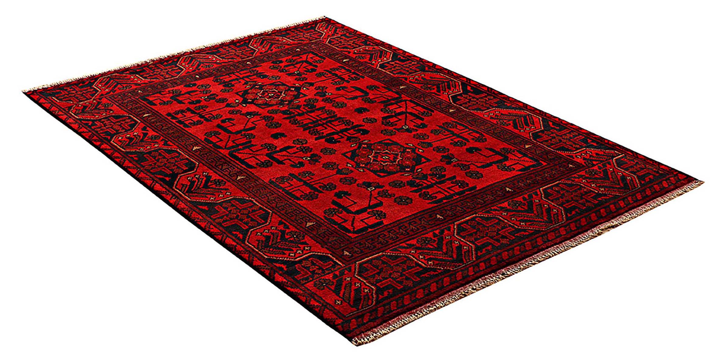 Afghan Khal Mohammadi Teppich 100x140 Handgeknüpft Braun Geometrisch Orient Kurzflor