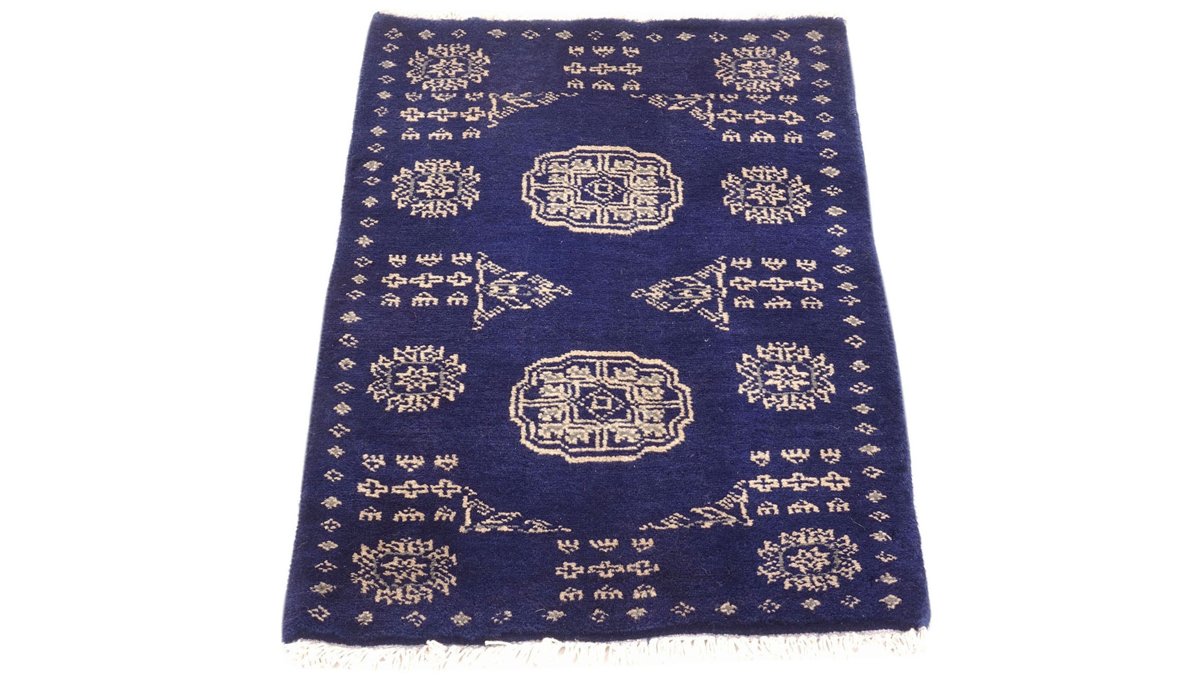 Pakistan Buchara 3ply Teppich 50x80 Handgeknüpft Blau Geometrisch Orient Kurzflor
