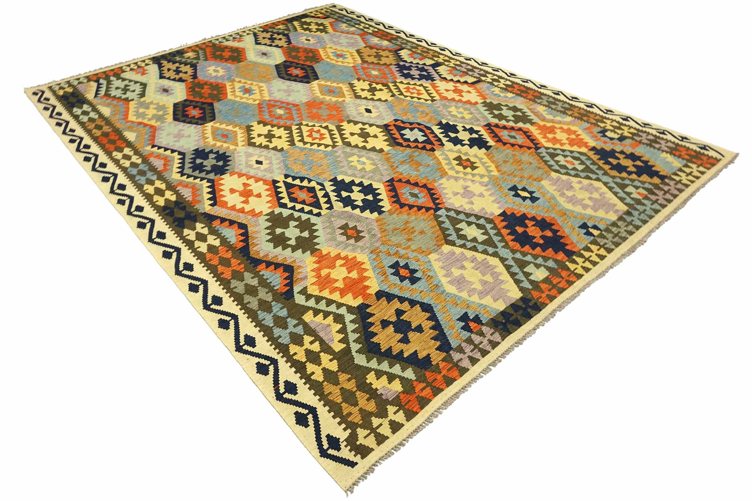 Afghan Maimana Kelim Bunt 250x350 Handgewebt Teppich Grau Geometrisch Orient