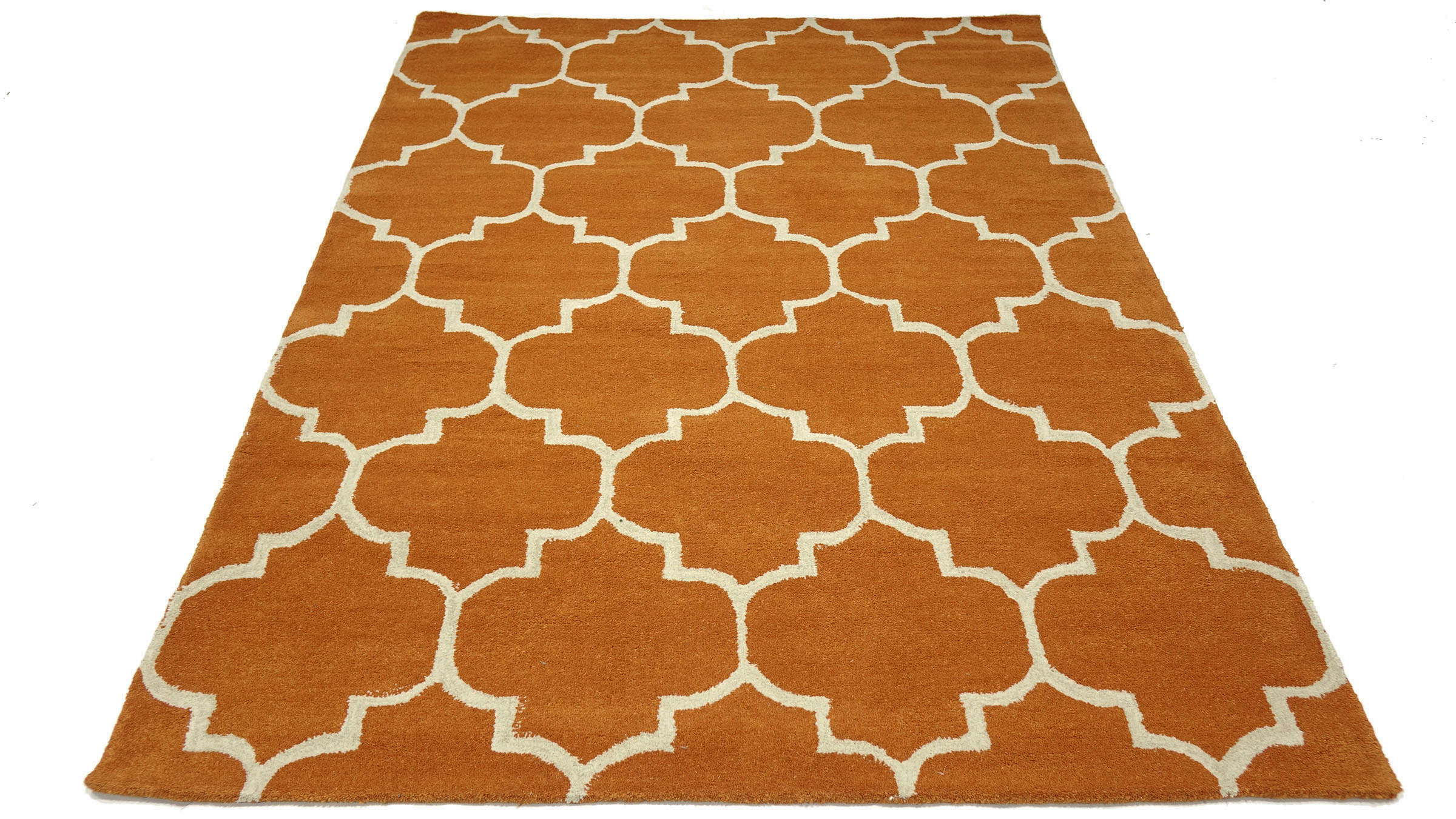 Handgefertigter Teppich 100x150 Orange Ornamente Handarbeit Handtuft Modern