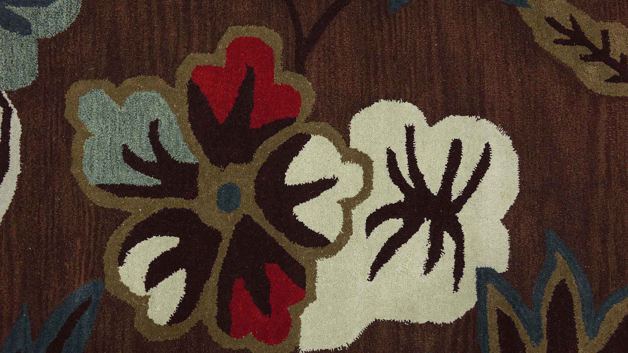 Handgefertigter Teppich Blüte 160x230 Weiß Floral Handarbeit Handtuft Modern