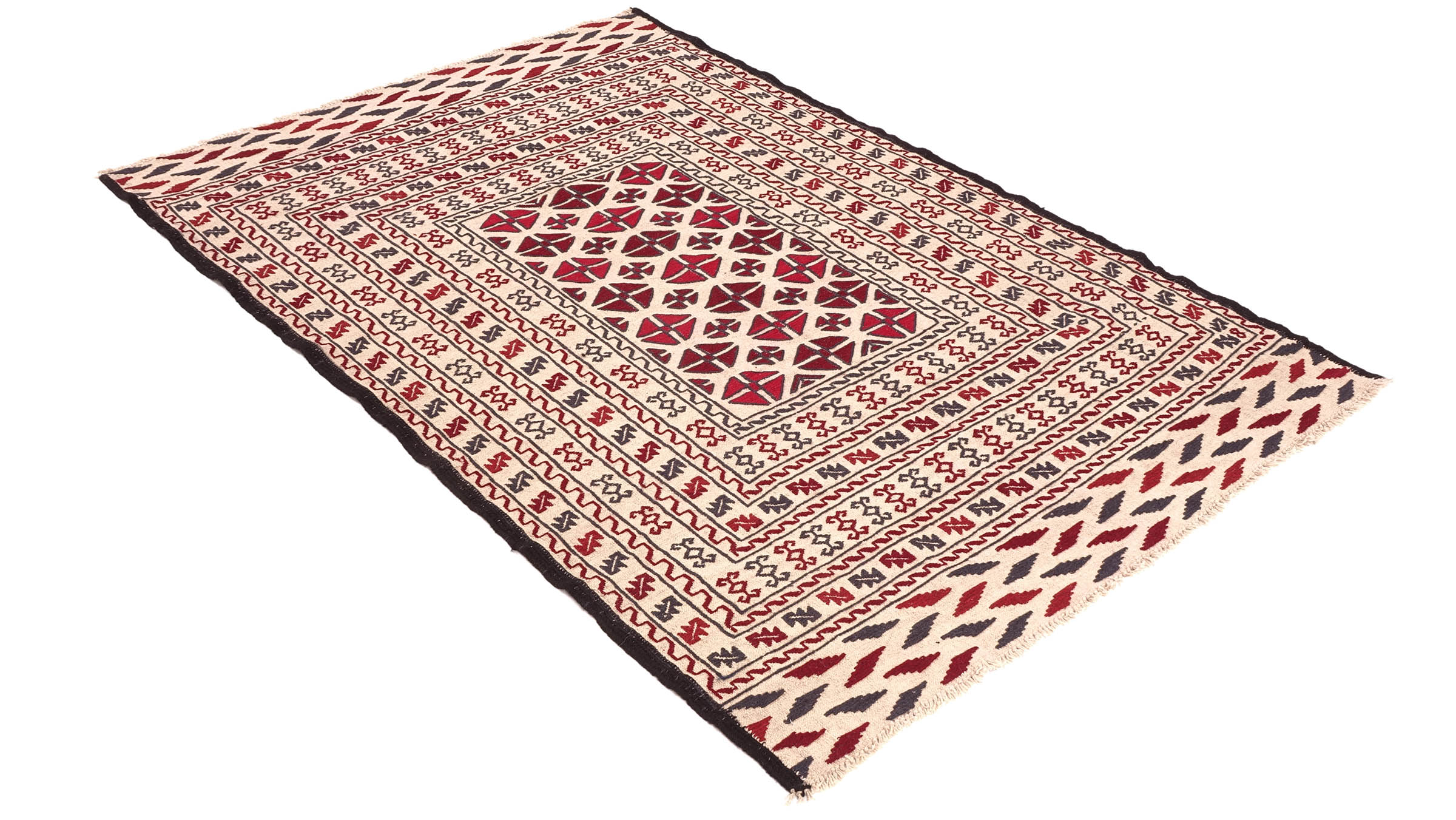 Afghan Kelim Gol Barjasta Teppich 120x180 Handgewebt Beige Geometrisch Handarbeit