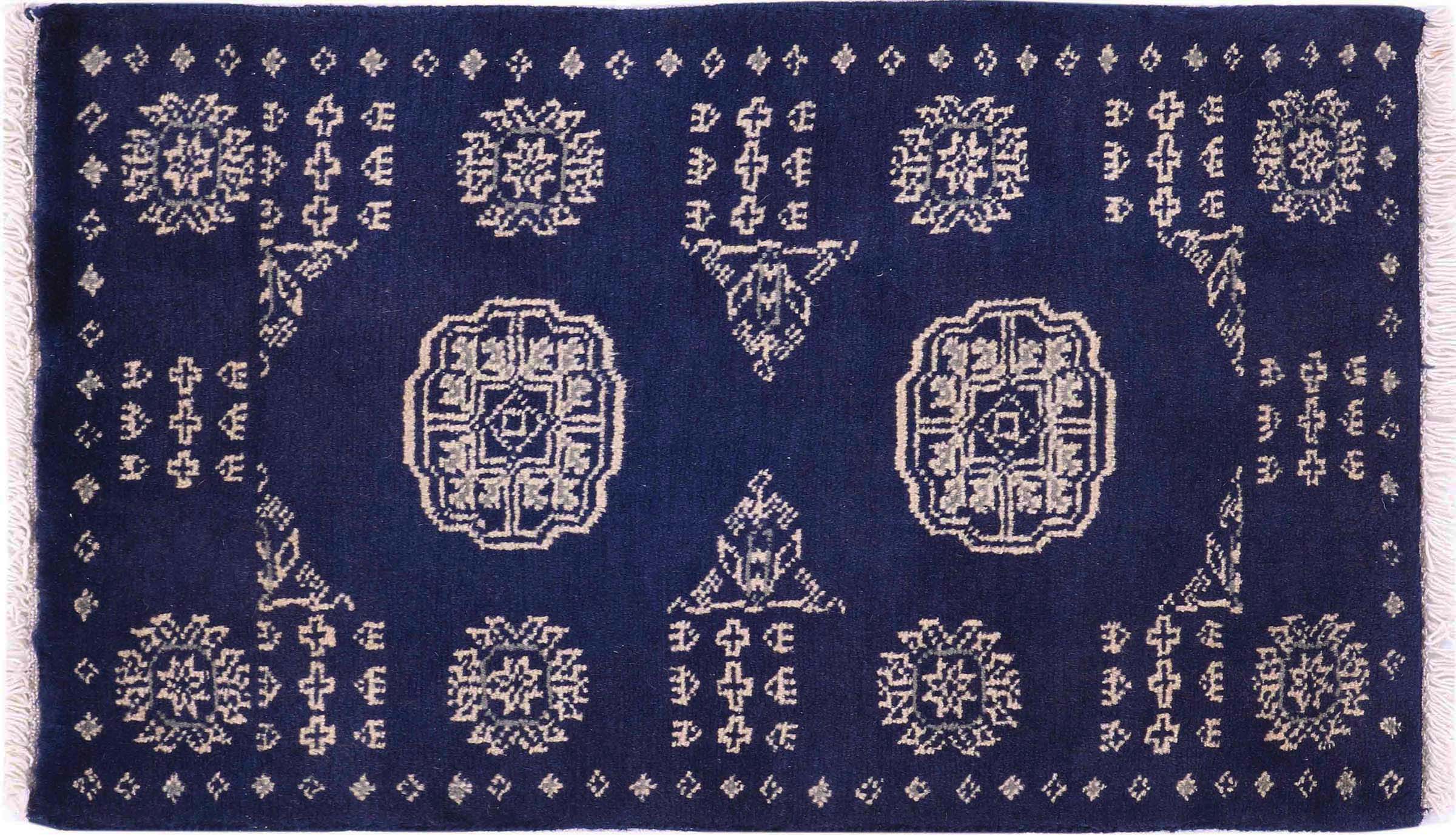 Pakistan Buchara 3ply Teppich 50x80 Handgeknüpft Blau Geometrisch Orient Kurzflor