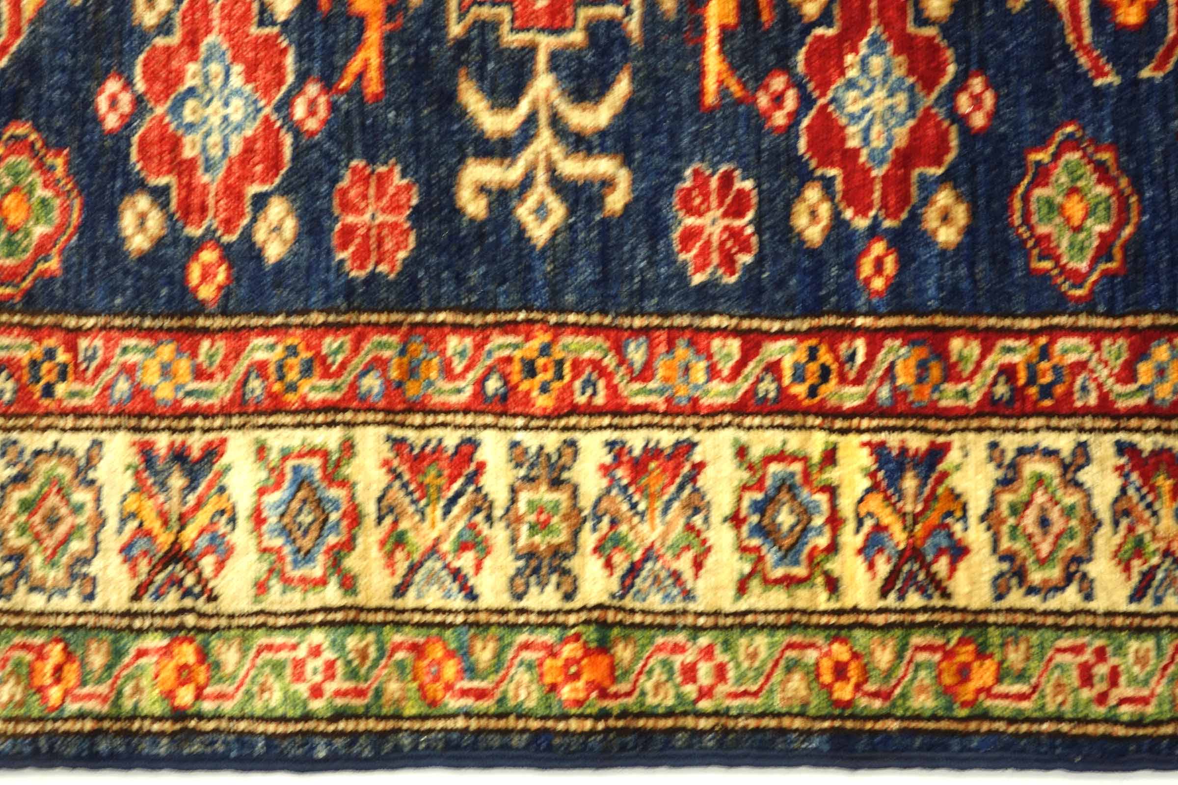 Afghan Kazak Fein 100x120 Handgeknüpft Orientteppich Schwarz Umrandung Wolle