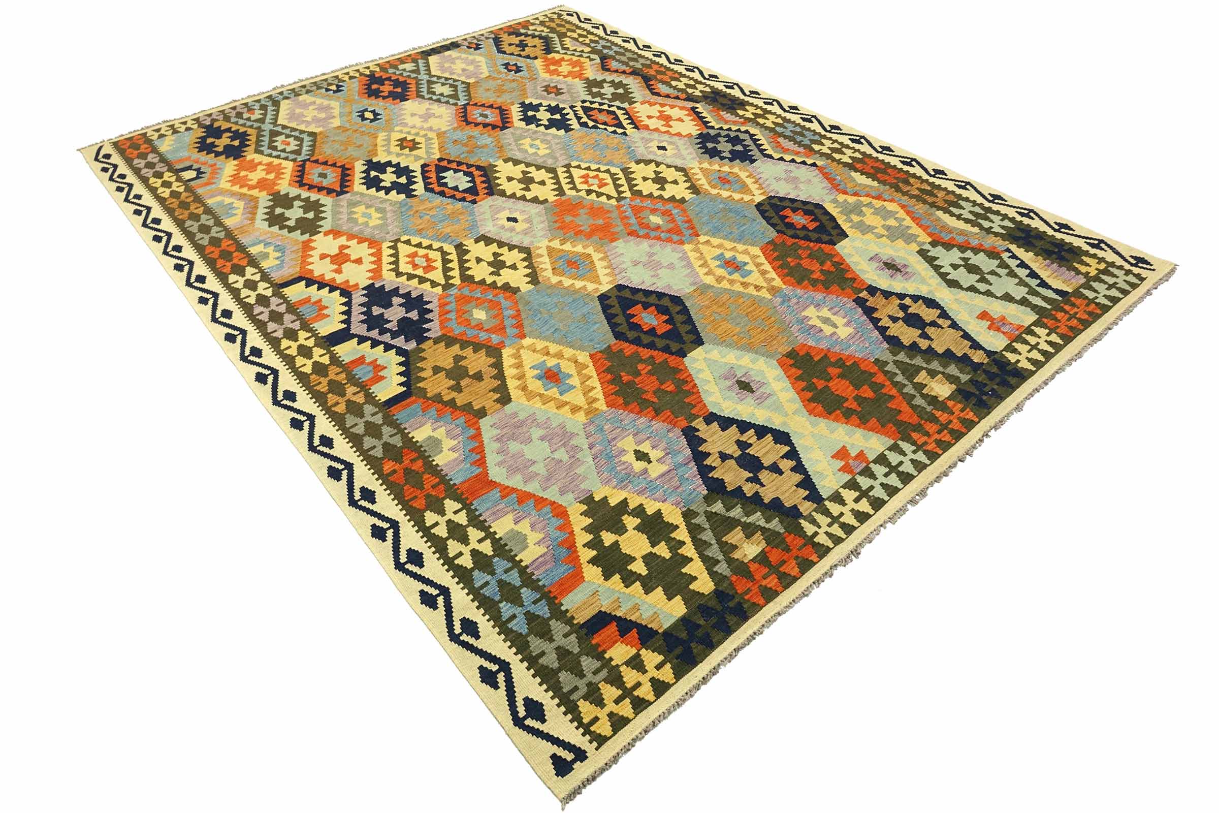Afghan Maimana Kelim Bunt 250x350 Handgewebt Teppich Grau Geometrisch Orient