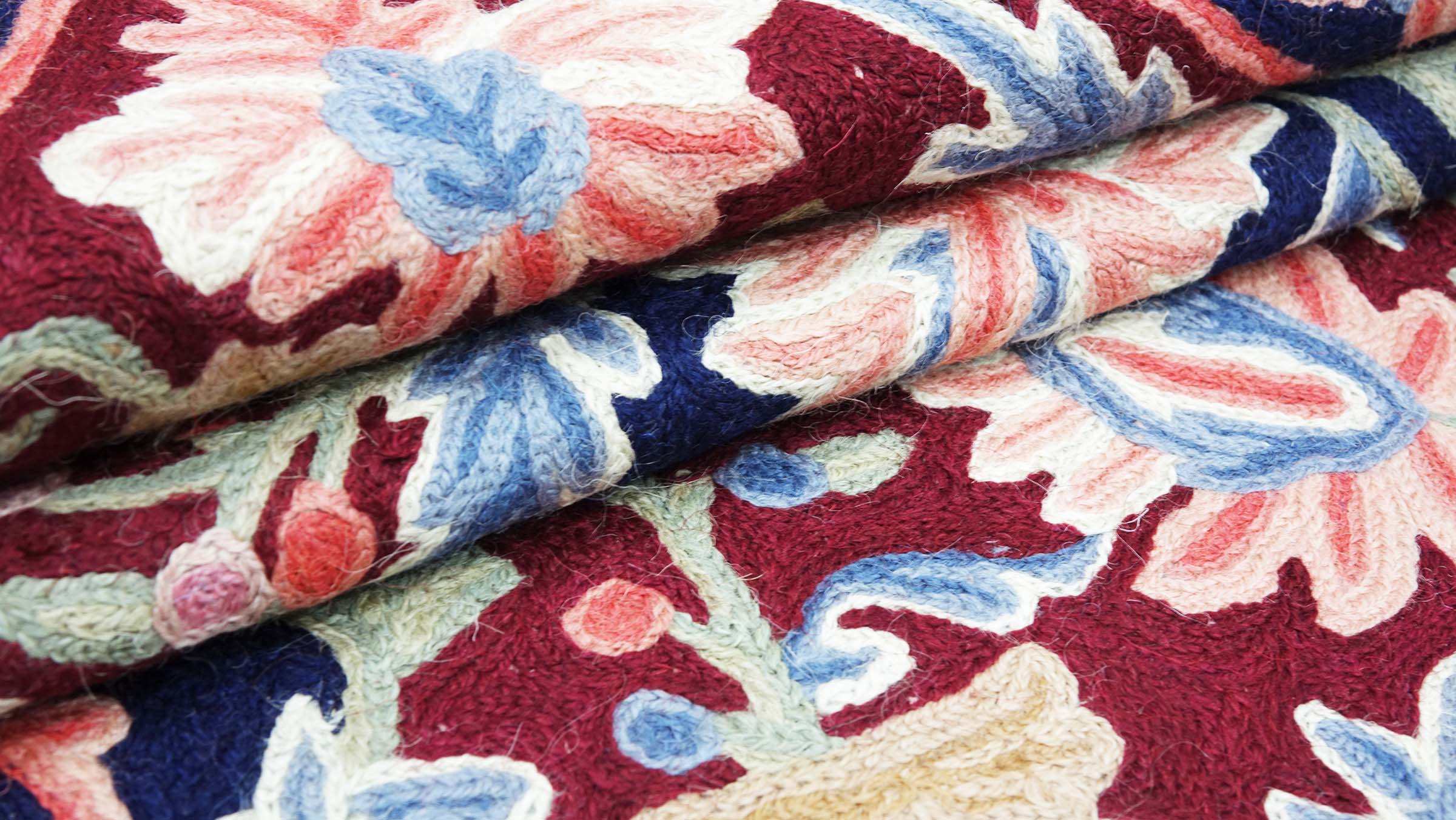 Chainstitch Kettenstich Teppich 80x120 Handgewebt Braun Blumenmuster Handarbeit Gewebt