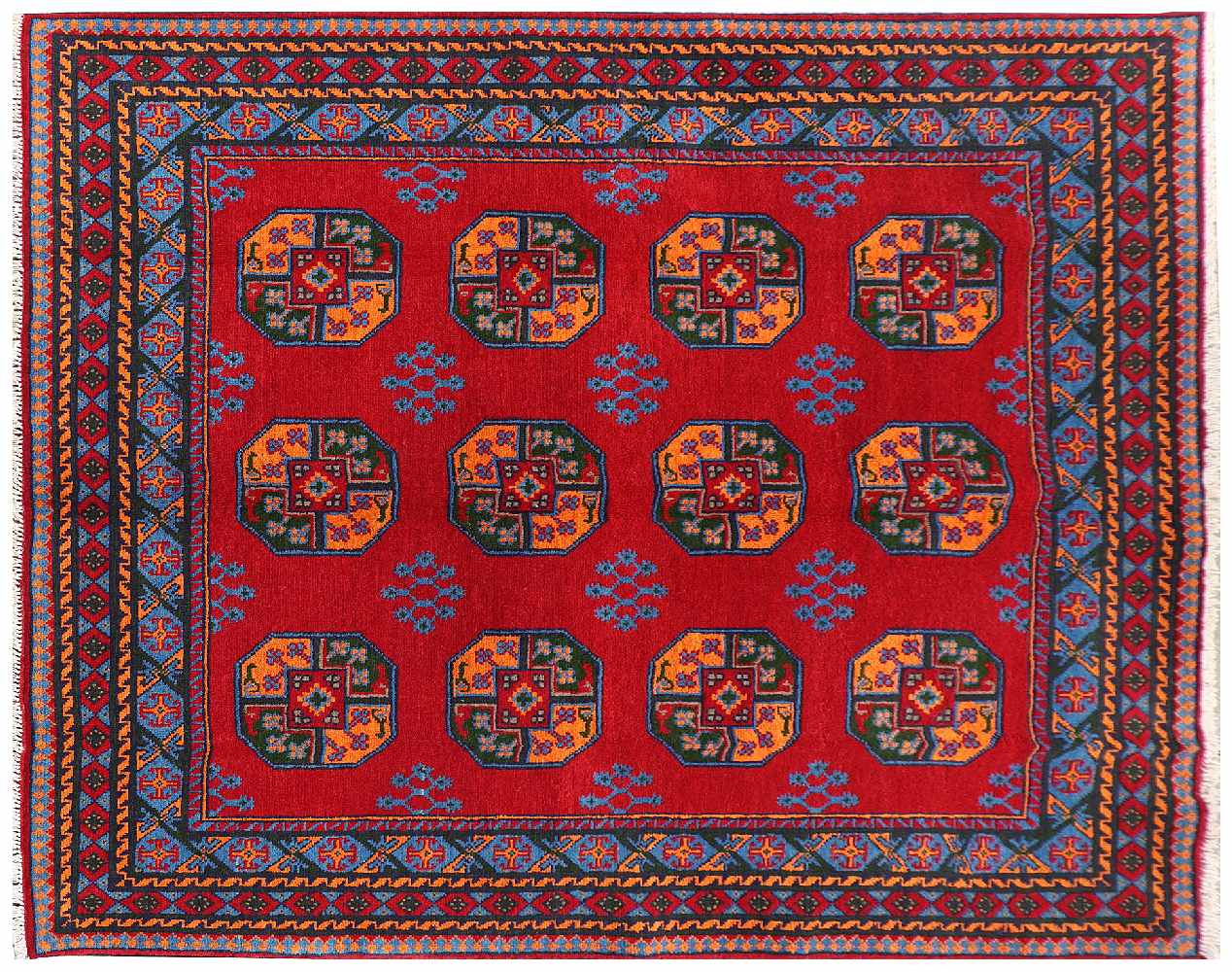 Afghan Akcha Rang Dar Teppich 150x200 Handgeknüpft Rot Durchgemustert Orient Kurzflor