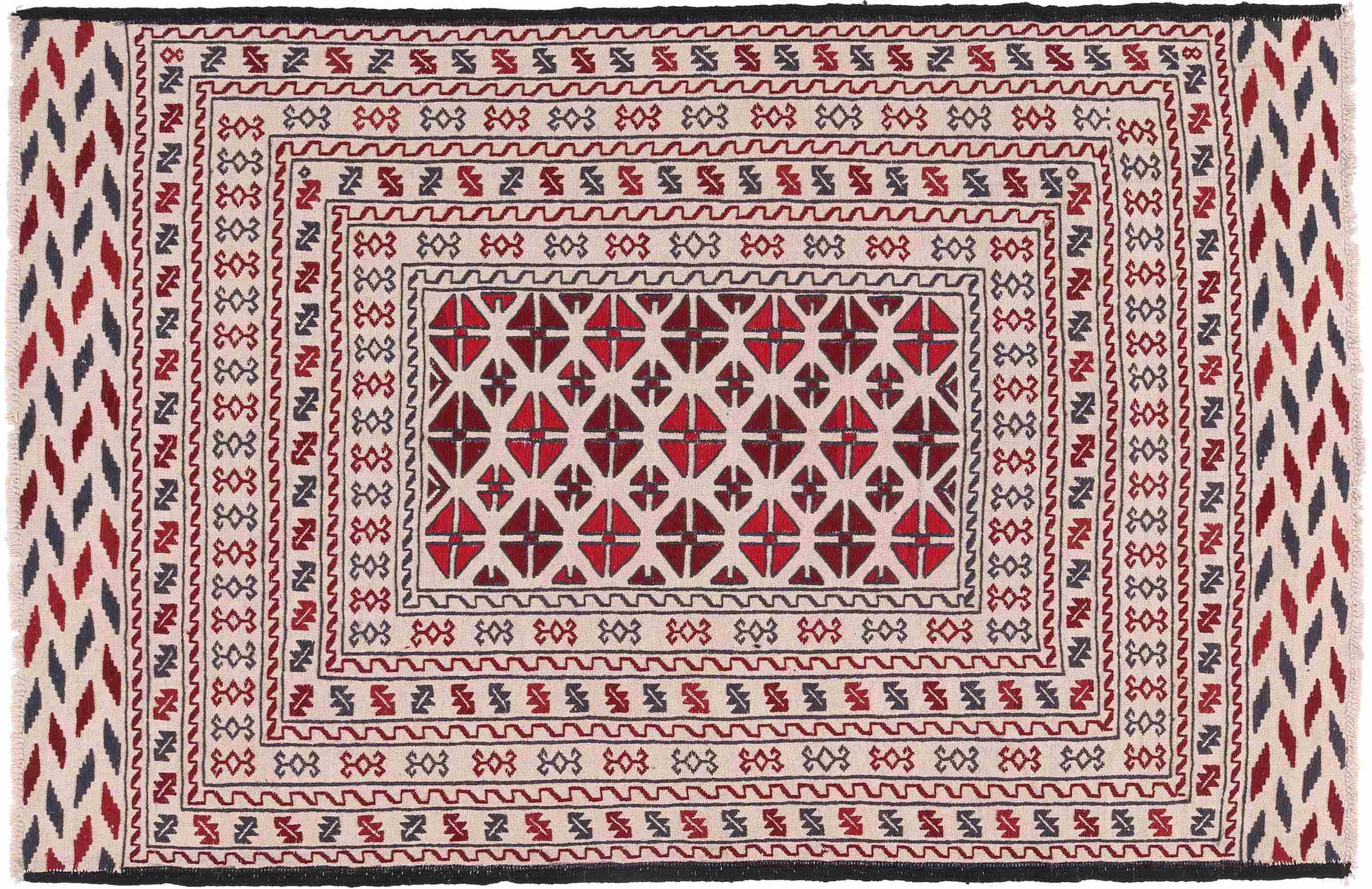 Afghan Kelim Gol Barjasta Teppich 120x180 Handgewebt Beige Geometrisch Handarbeit