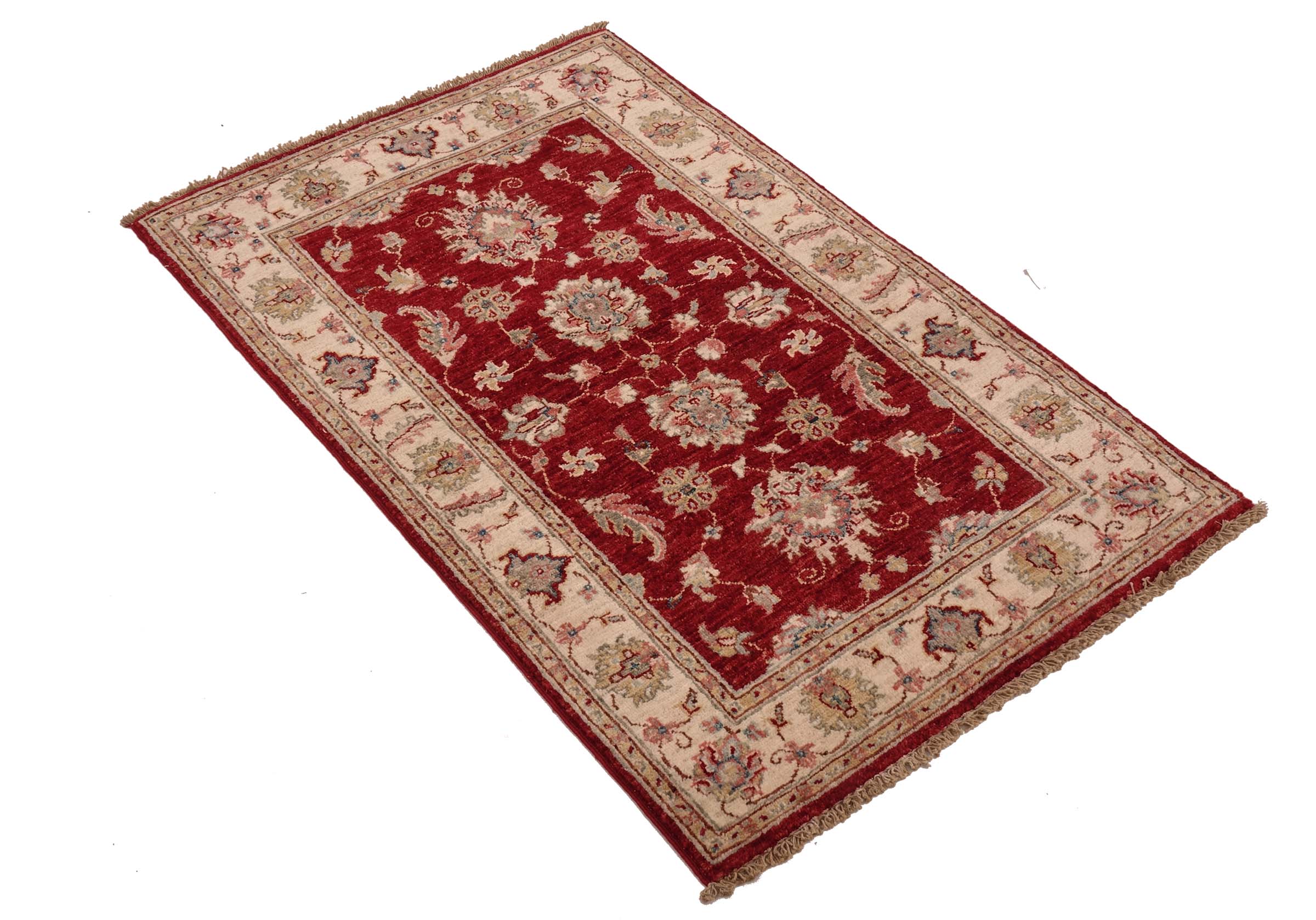 Chobi Ziegler Teppich 80x120 Handgeknüpft Rot Floral Orientalisch UNIKAT Kurzflor