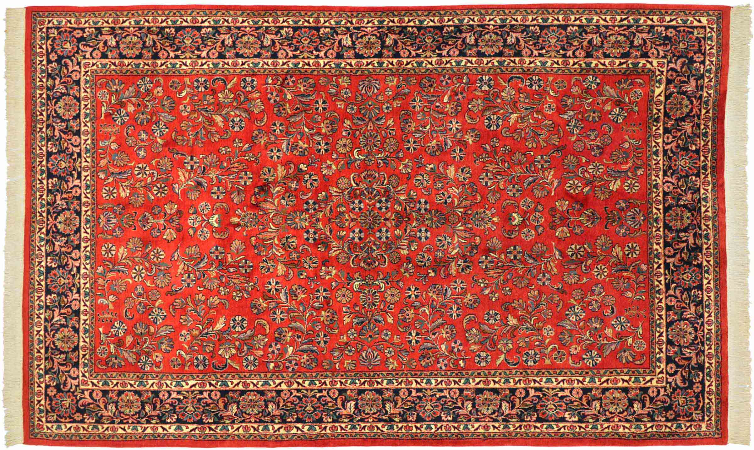 Sarough Teppich 200x300 Handgeknüpft Orange Floral Wolle Kurzflor Rug