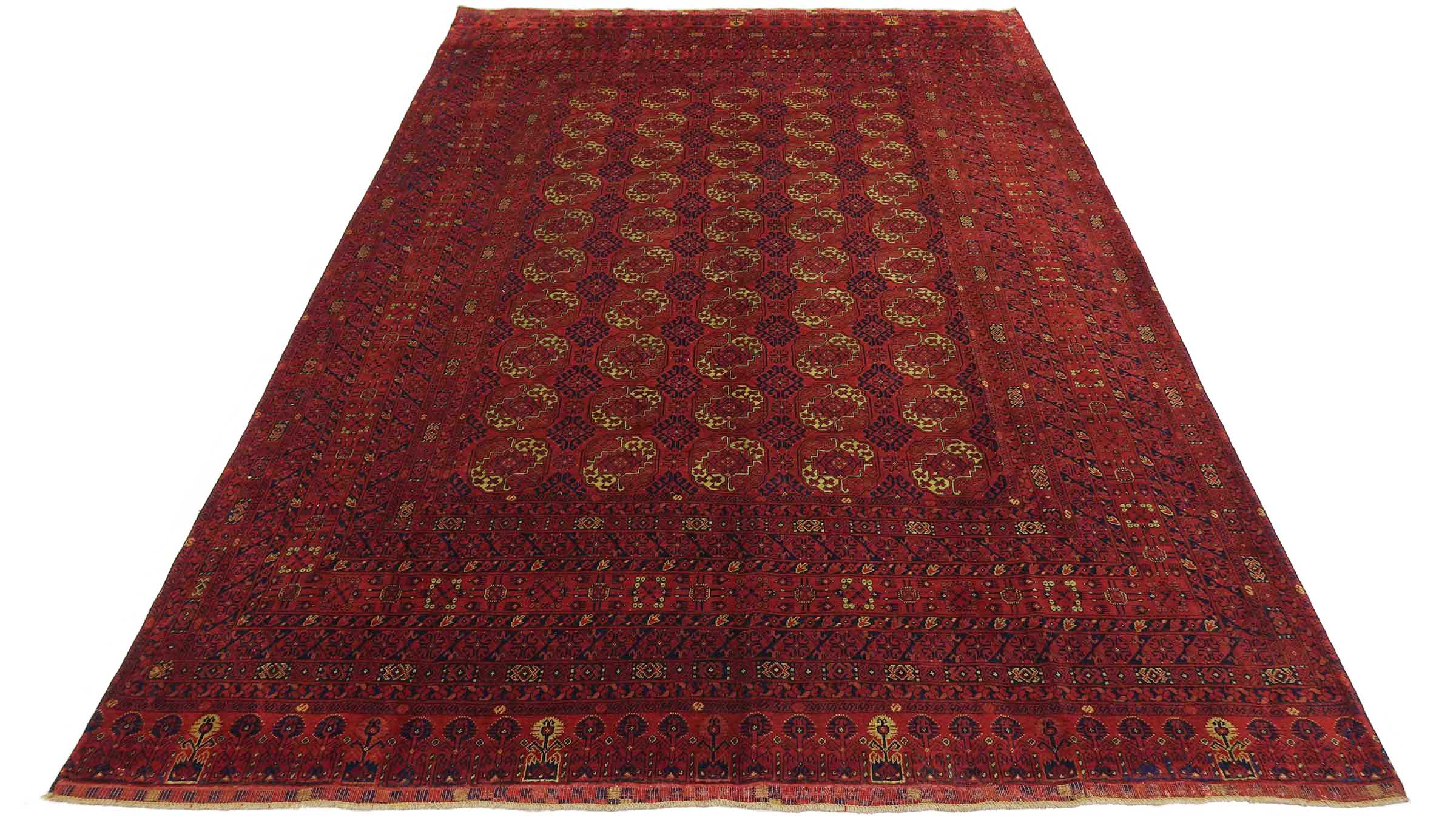 Afghan Teppich 200x300 Handgeknüpft Braun Geometrisch Orient Kurzflor Wohnzimmer