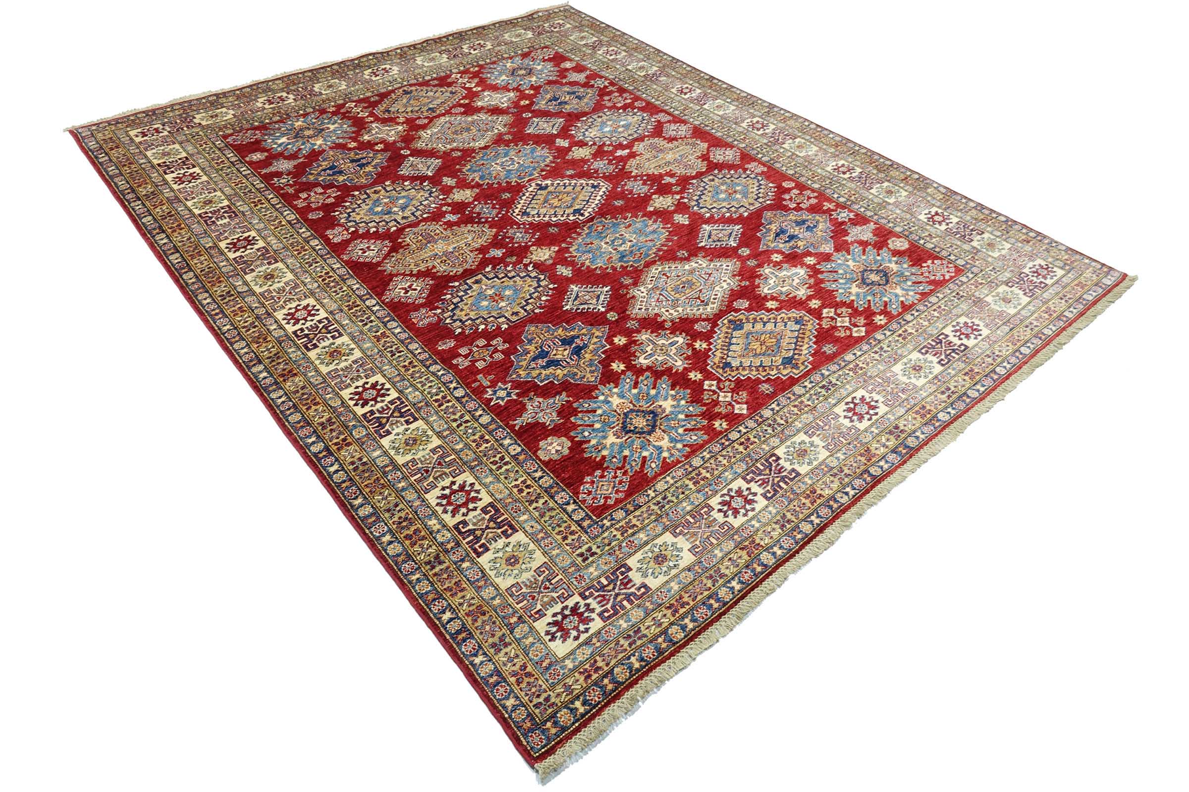 Afghan Feiner Kazak Teppich 250x300 Handgeknüpft Rot Geometrisch Orient Kurzflor