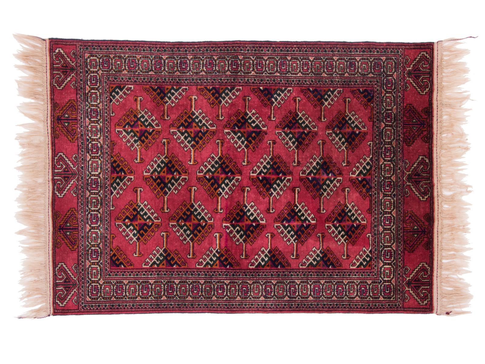 Caucasus Bukhara Rug 100x150 Hand Knotted Red Geometric Pattern Orient Short Pile