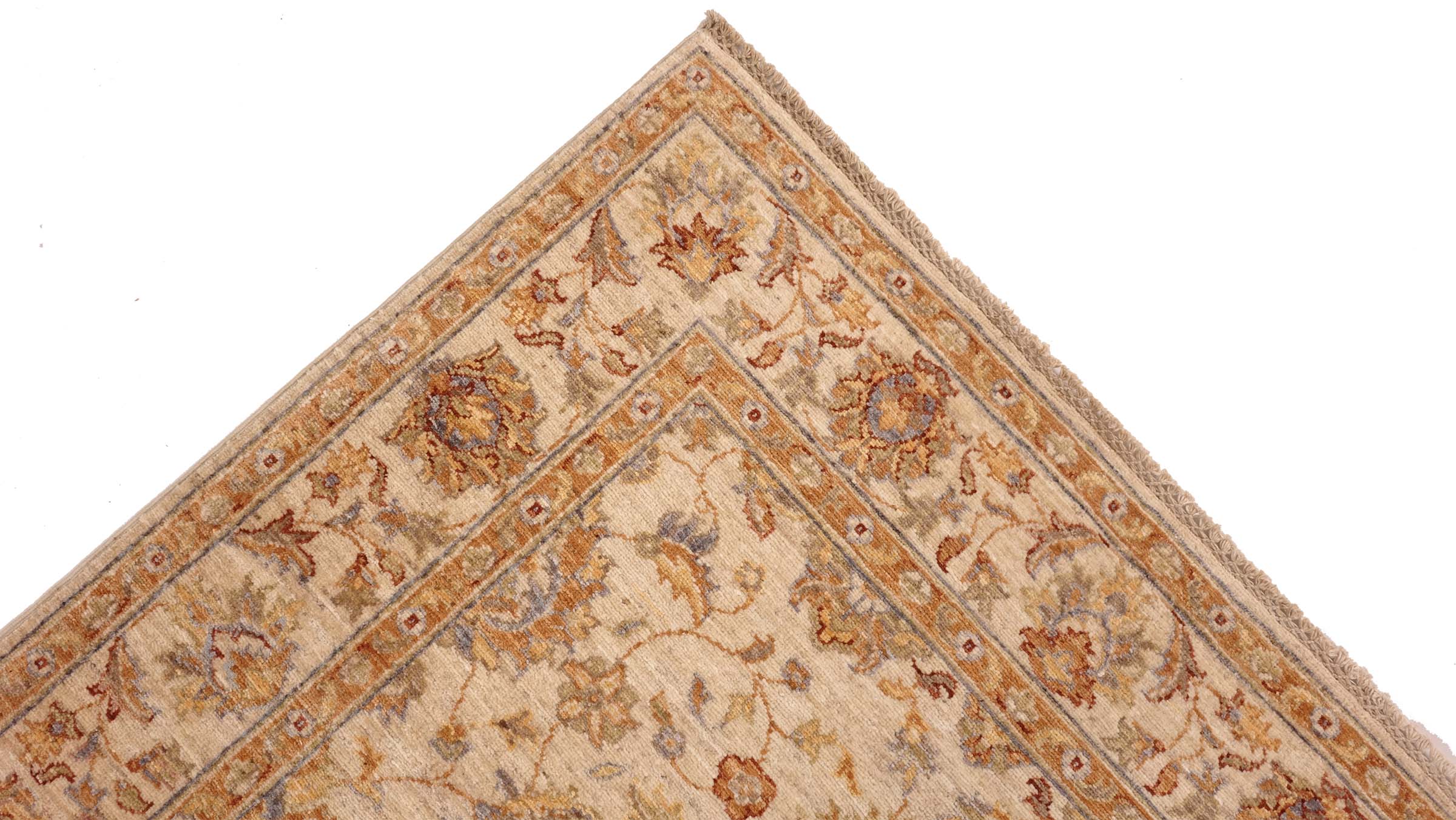 Chobi Ziegler Teppich 120x180 Handgeknüpft Beige Floral Orientalisch UNIKAT Kurzflor