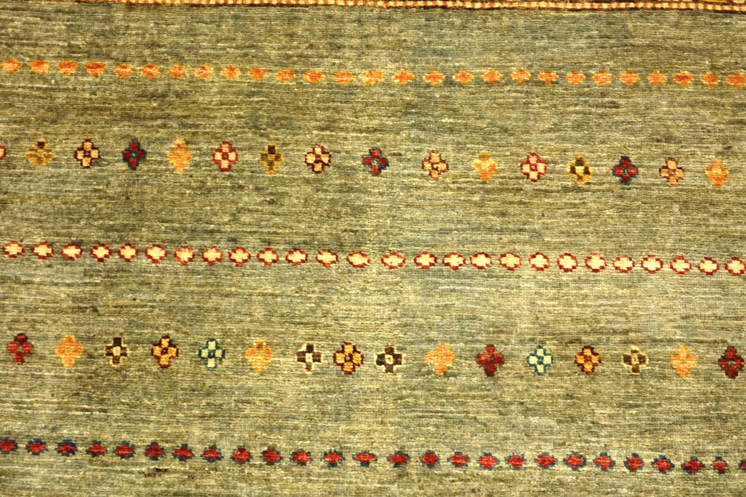Afghan Khorjin Shaal 200x300 Handgeknüpft Orientteppich Grau Streifen Wolle