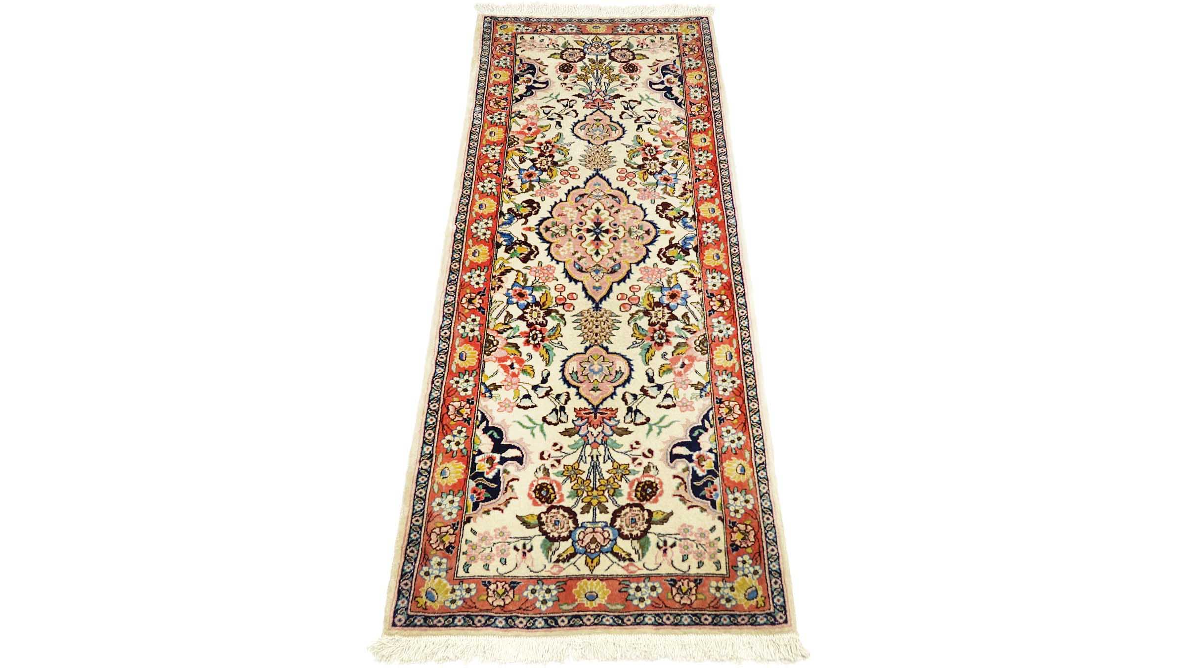 Perserteppich Sarough 60x170 Handgeknüpft Läufer Beige Medaillon Orientalisch UNIKAT