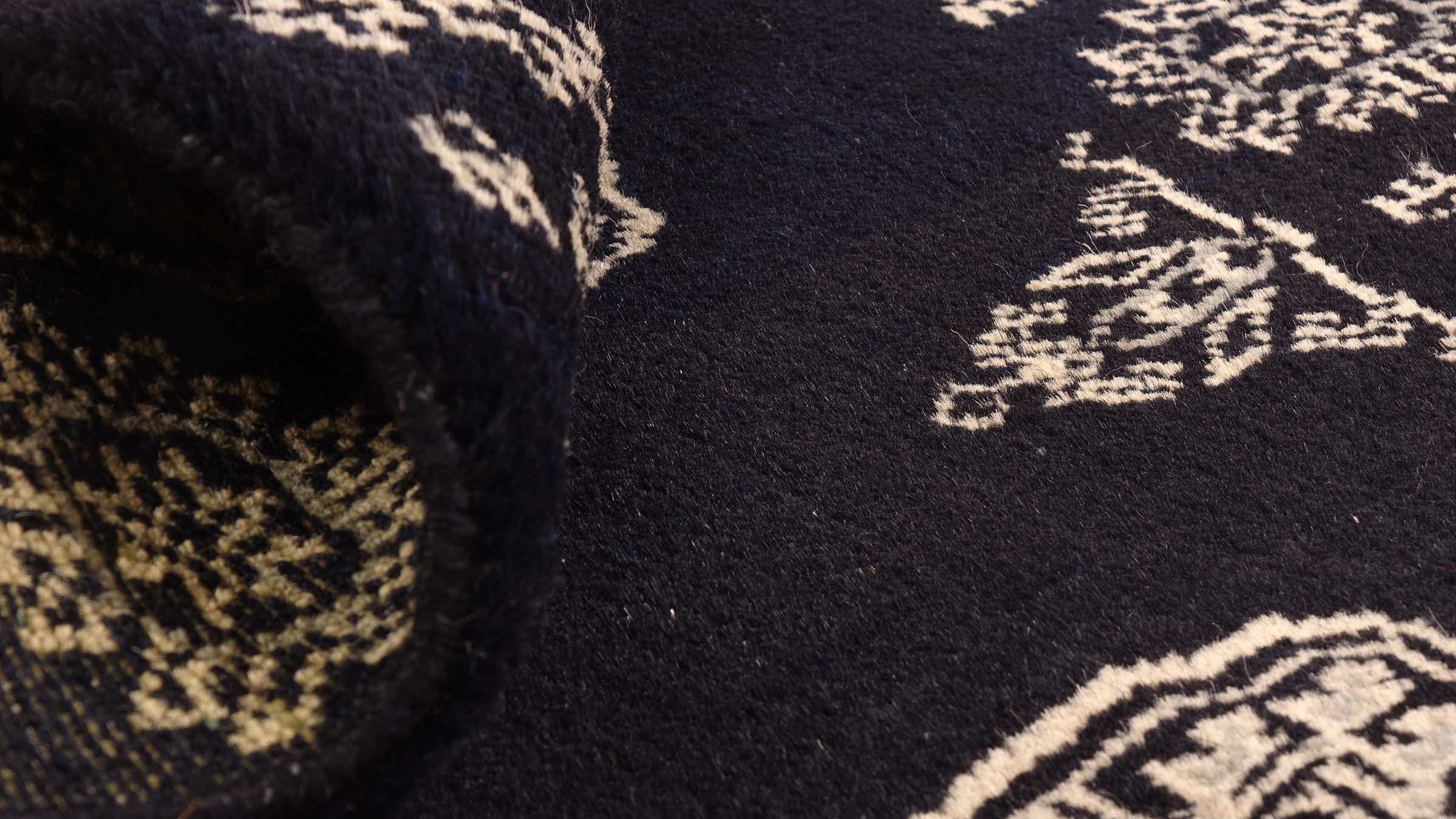 Pakistan Buchara 3ply Teppich 50x80 Handgeknüpft Schwarz Geometrisch Orient Kurzflor